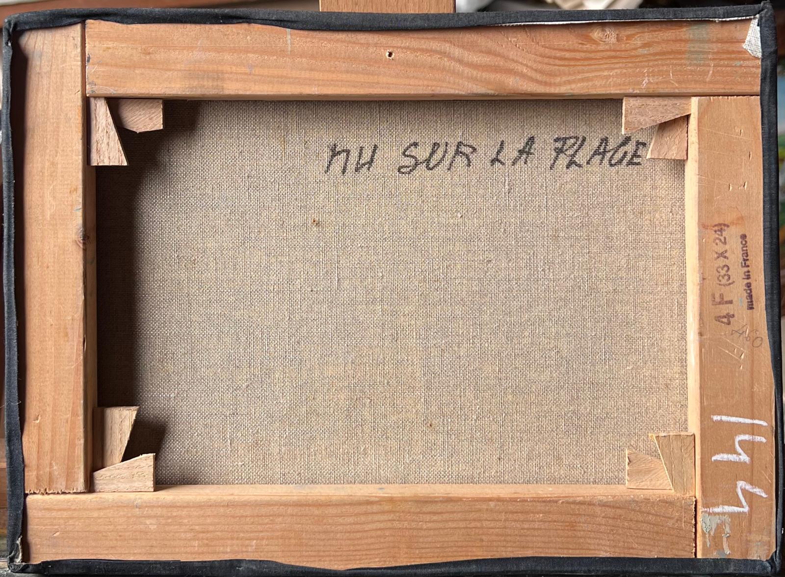 Signiert Französisch Zeitgenössische Ölgemälde Nackte Frau Sonnenbaden am Strand im Angebot 2