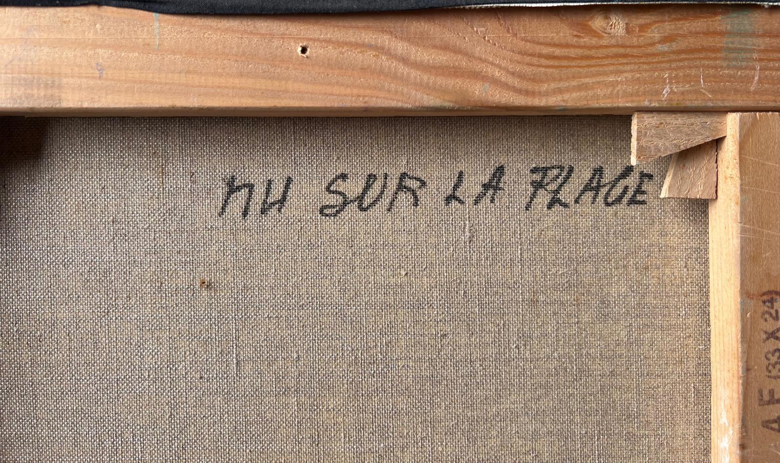 Signiert Französisch Zeitgenössische Ölgemälde Nackte Frau Sonnenbaden am Strand im Angebot 3