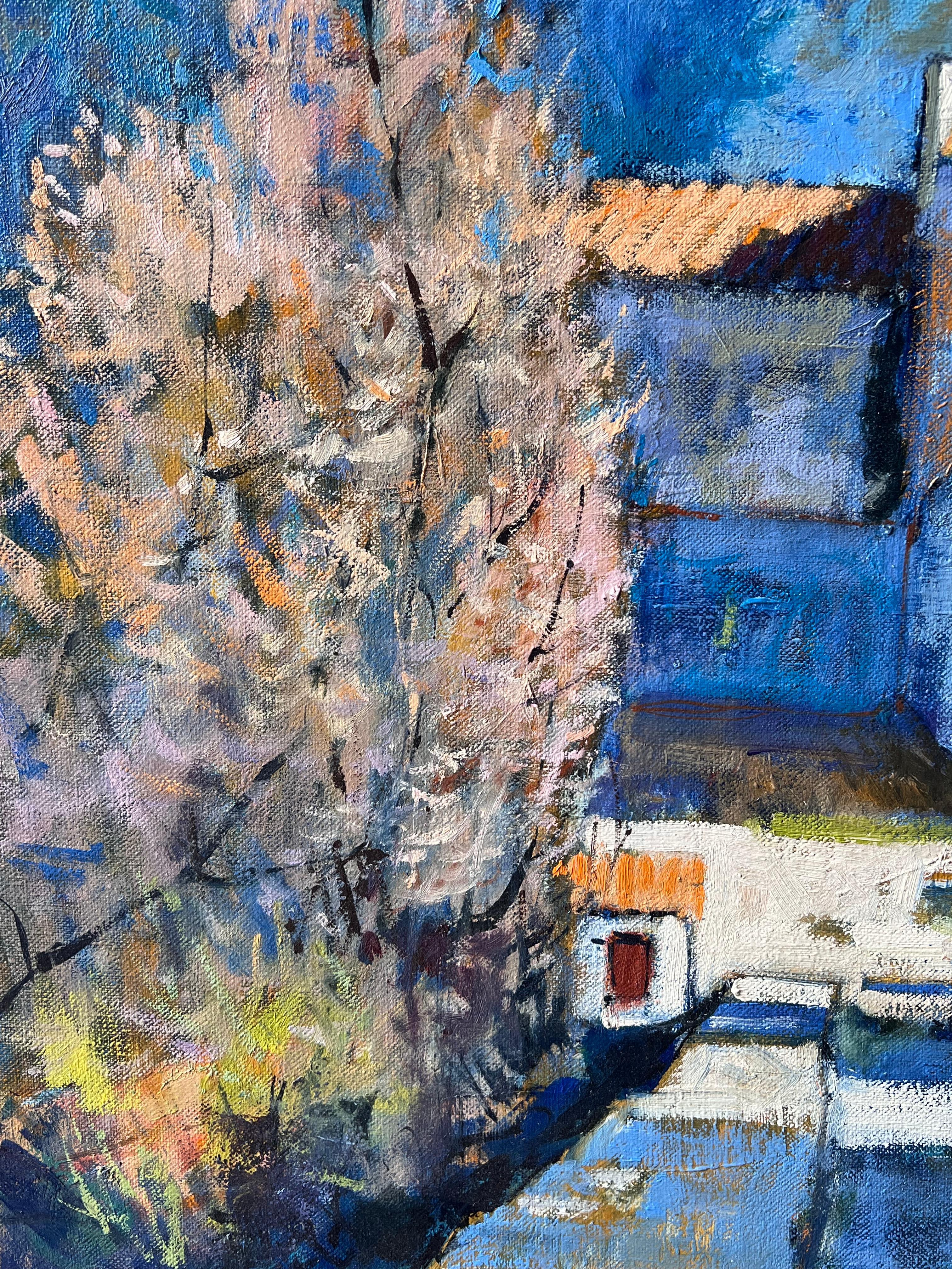 St Martin De Castillon Sunny Mountain Village Way Old Houses Französisches Ölgemälde im Angebot 1