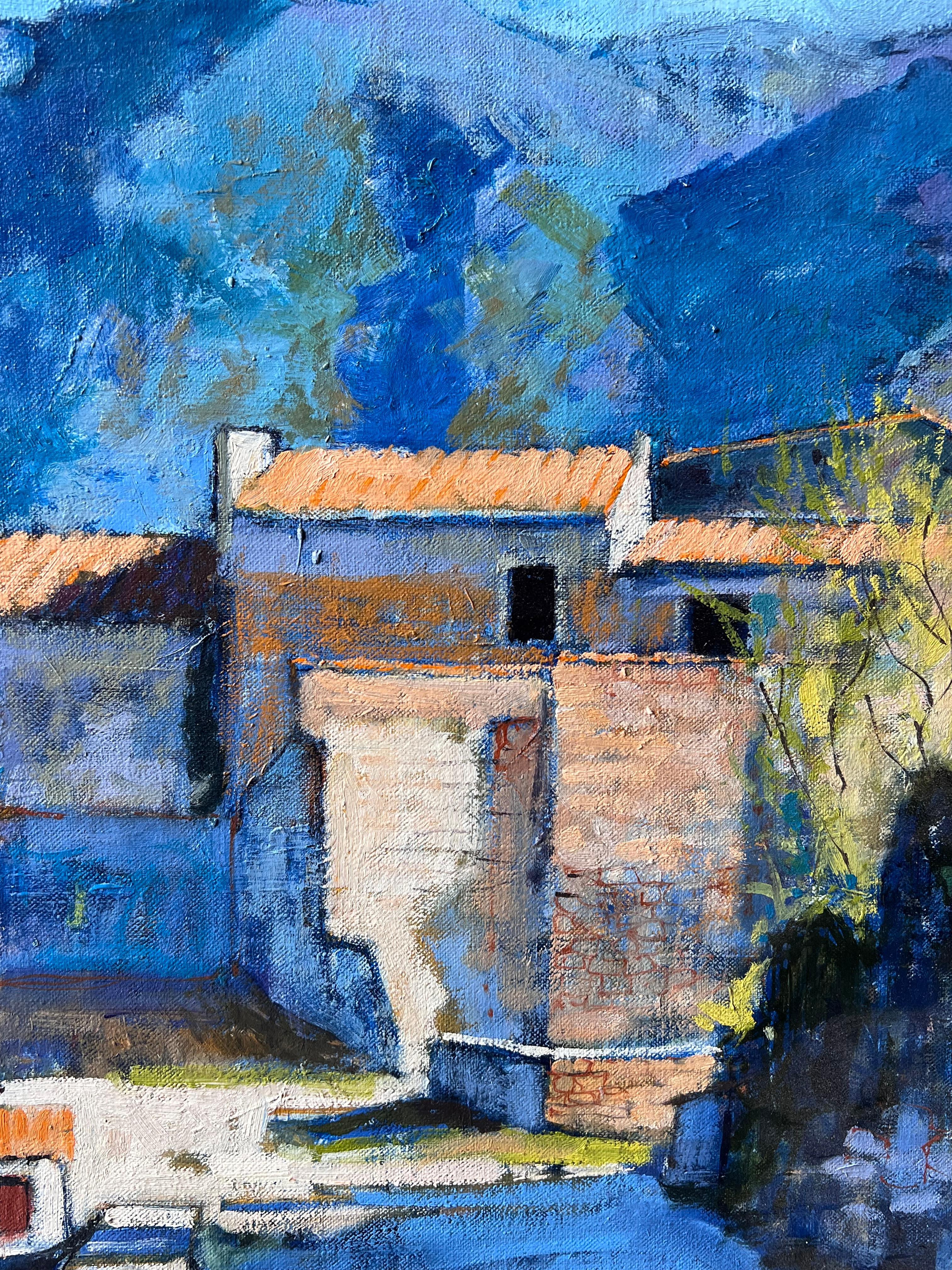 St Martin De Castillon Sunny Mountain Village Way Old Houses Französisches Ölgemälde im Angebot 2