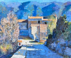 St Martin De Castillon Sunny Mountain Village Way Old Houses French Oil Painting