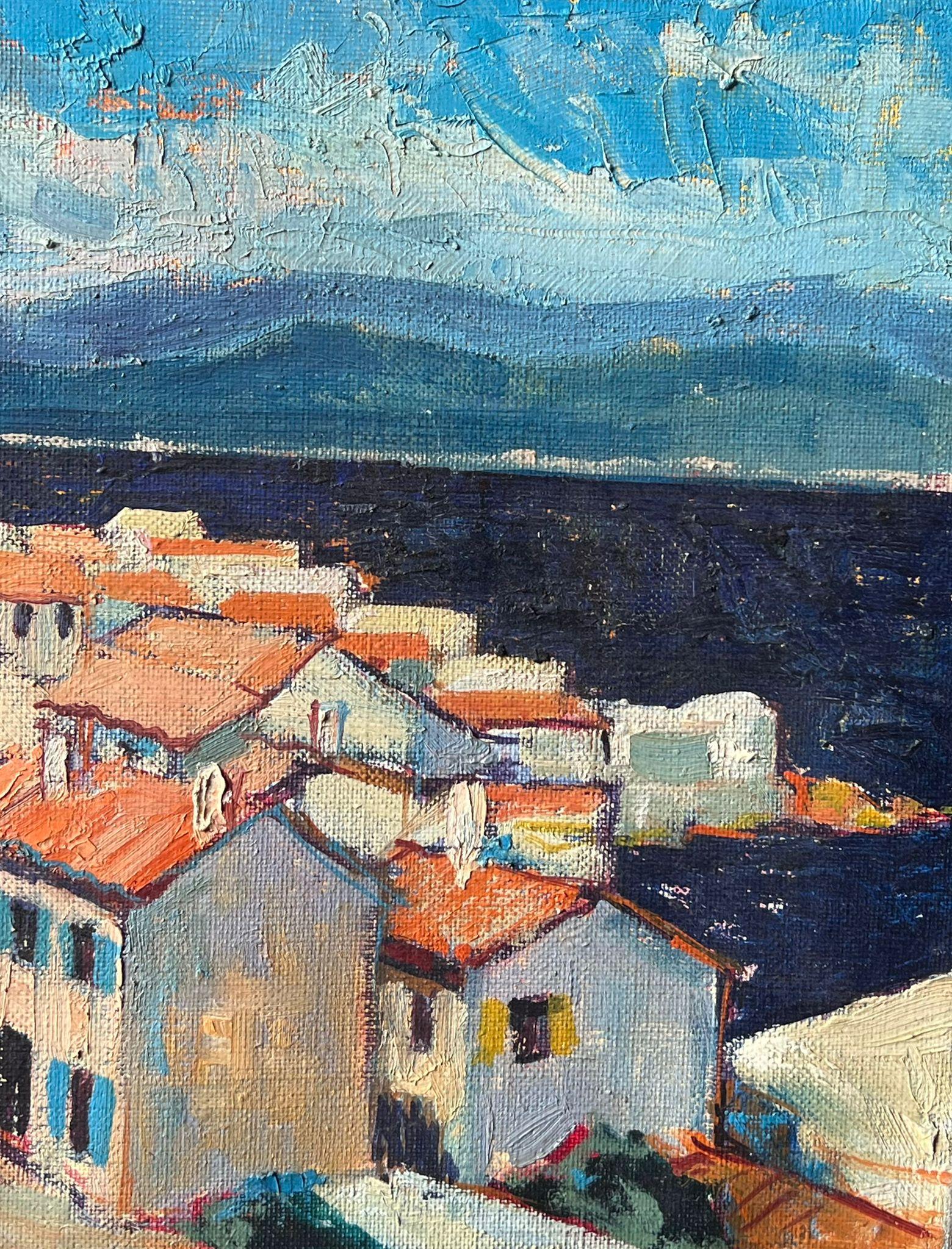 St. Tropez Skyline Dächer & Häuser 1970er Jahre Französisch Post Impression �Ölgemälde im Angebot 2