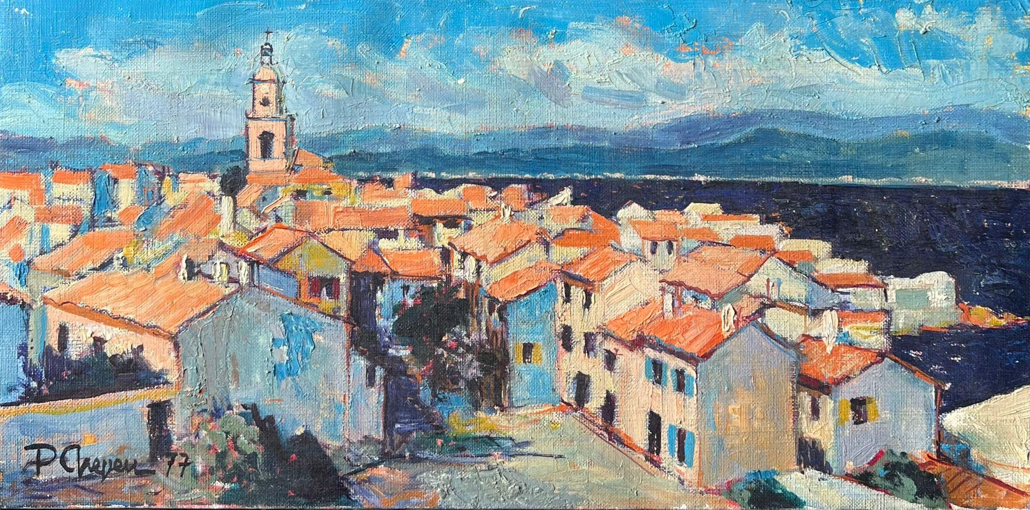 St. Tropez Skyline Dächer
Häuser 1970er Jahre Französisch Post Impression Ölgemälde