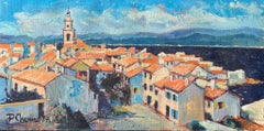Pierre Neveu - St. Tropez Skyline Rooftops & Houses 1970's French Post Impression Oil Painting St. Tropez Skyline Rooftops & Houses 1970's French Post Impression Oil Painting