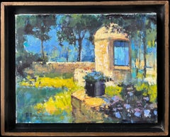 Sunlit Garden With Stone Well And Flowers Beside Shade Trees French Oil Painting