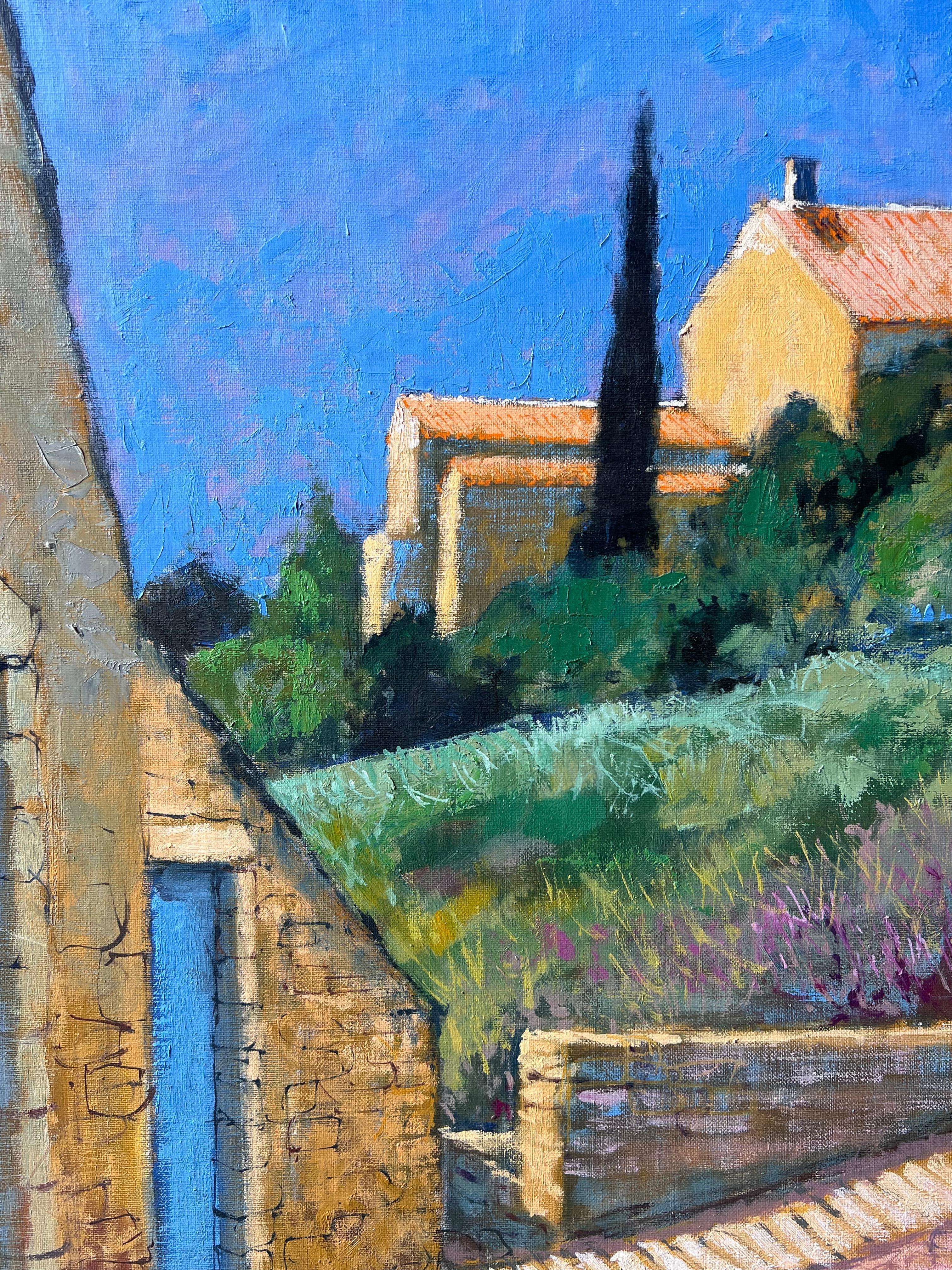 Village des collines ensoleillées
Artistics : Pierre Neveu (français né en 1929)
signé en en bas à droite 
Médium : huile sur toile, non encadrée
Toile : 29 x 24 pouces
Condit : Bon et sain état
Provenance : De la vente de l'atelier de l'artiste en