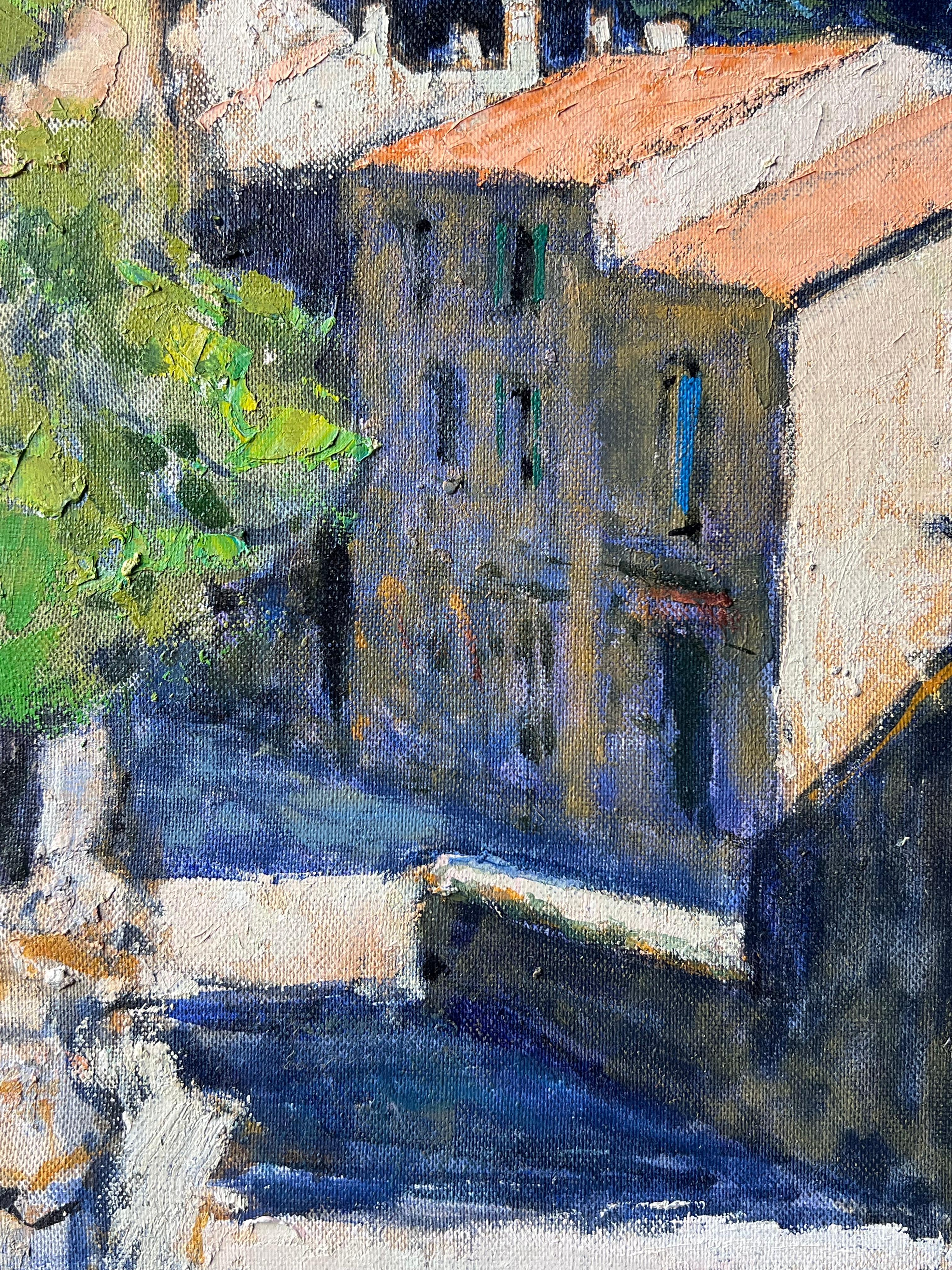 Sonnenbeschienene Dorfstraße in der Provence Postimpressionistisches französisches Ölgemälde im Angebot 2