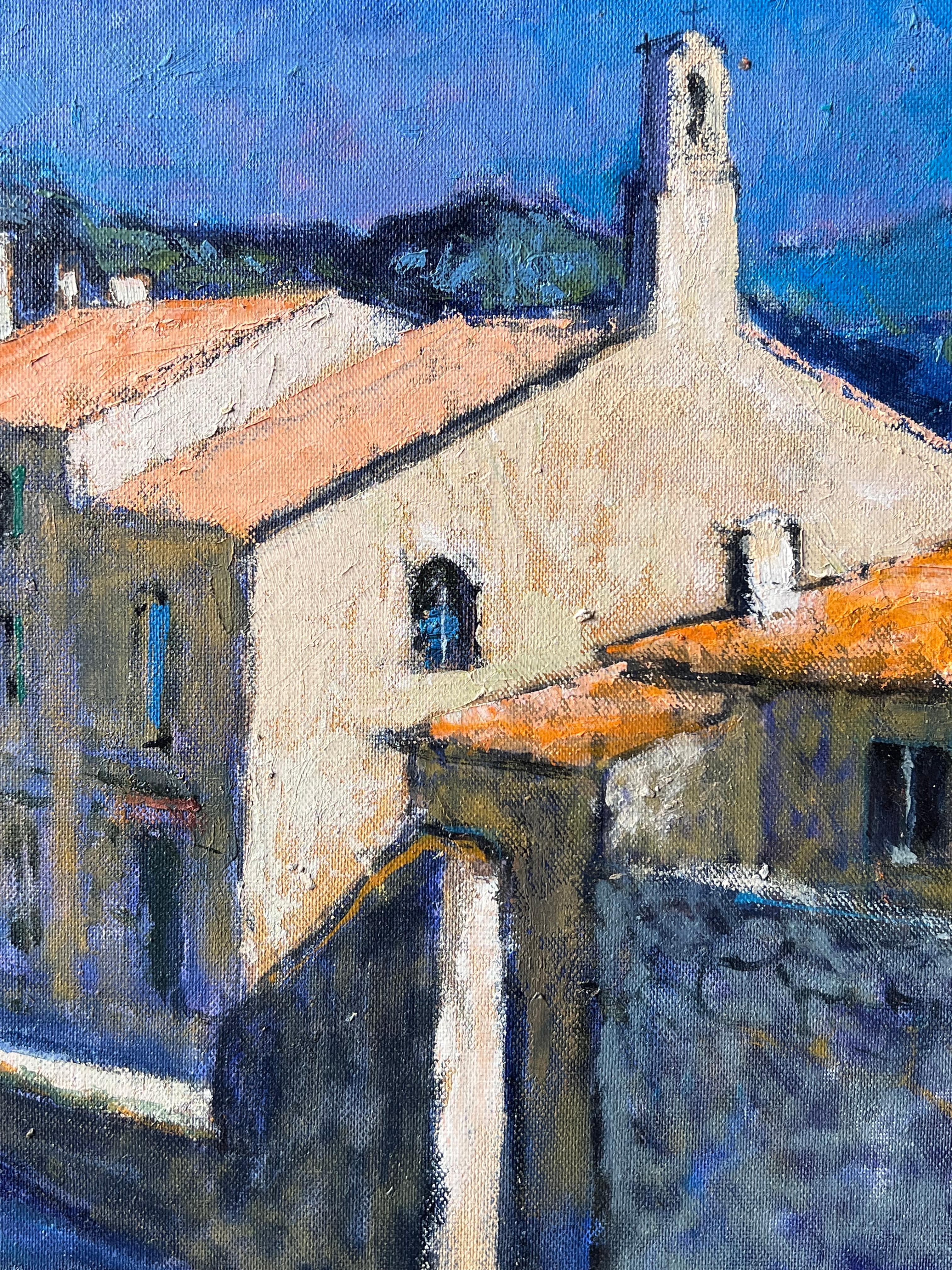 Sonnenbeschienene Dorfstraße in der Provence Postimpressionistisches französisches Ölgemälde im Angebot 3