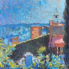Sunny Rooftop View With Stone Arch And Blue Sky Above A Town French Oil Painting