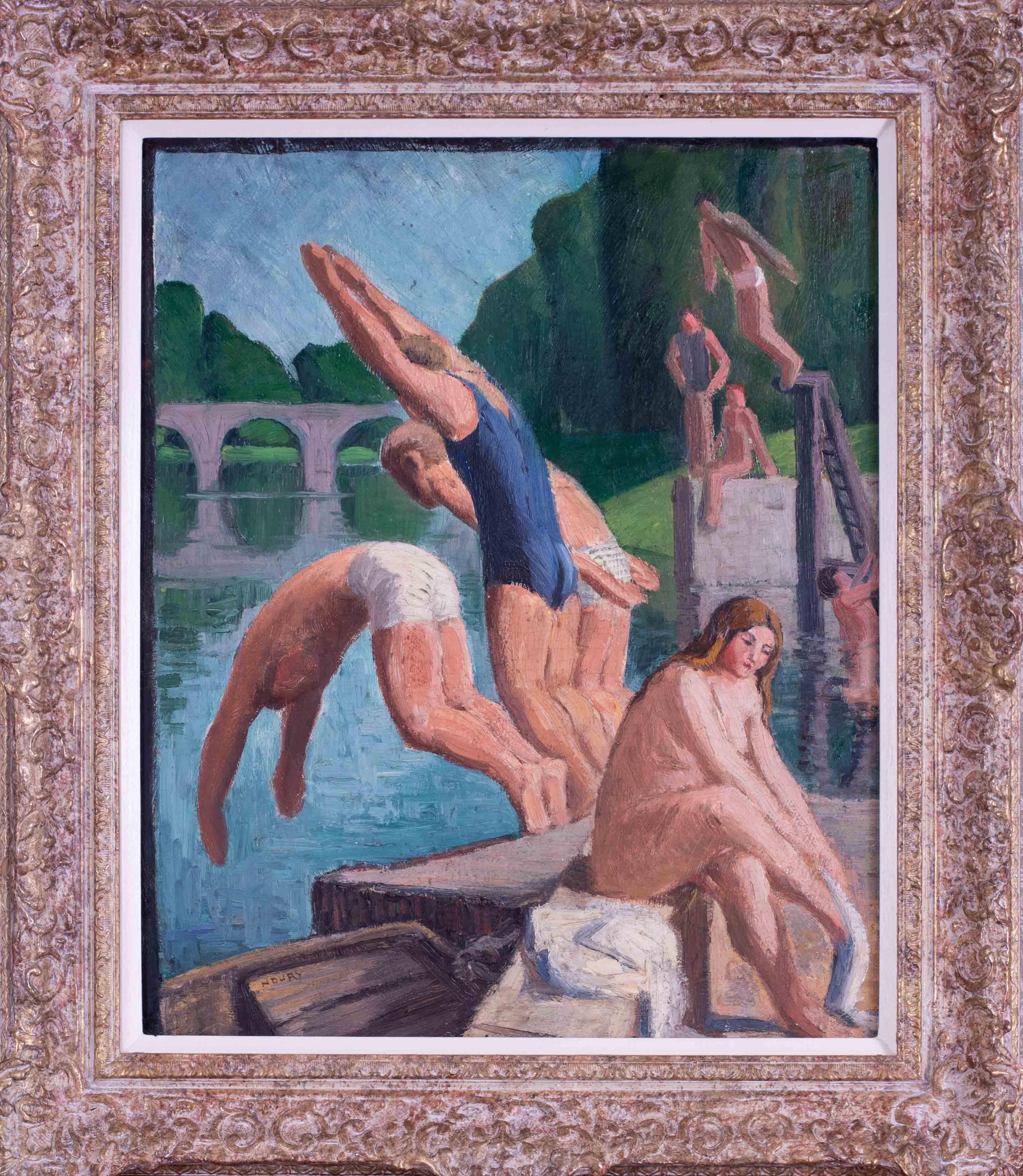 Pierre Noury (francés, 1894-1981)
Les Plongeurs
Óleo sobre tabla
Firmado "NOURY" (abajo a la izquierda)
21.625 x 18 in. (54.8 x 46 cm)

Les Plongeurs es una composición dinámica y escultórica del artista francés Pierre Noury, que capta la tensión
