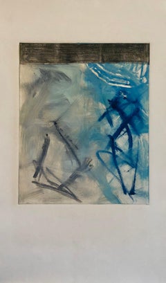 Abstract Expressionist Modernist Blue Grey Monoprint Monotype Painting Print