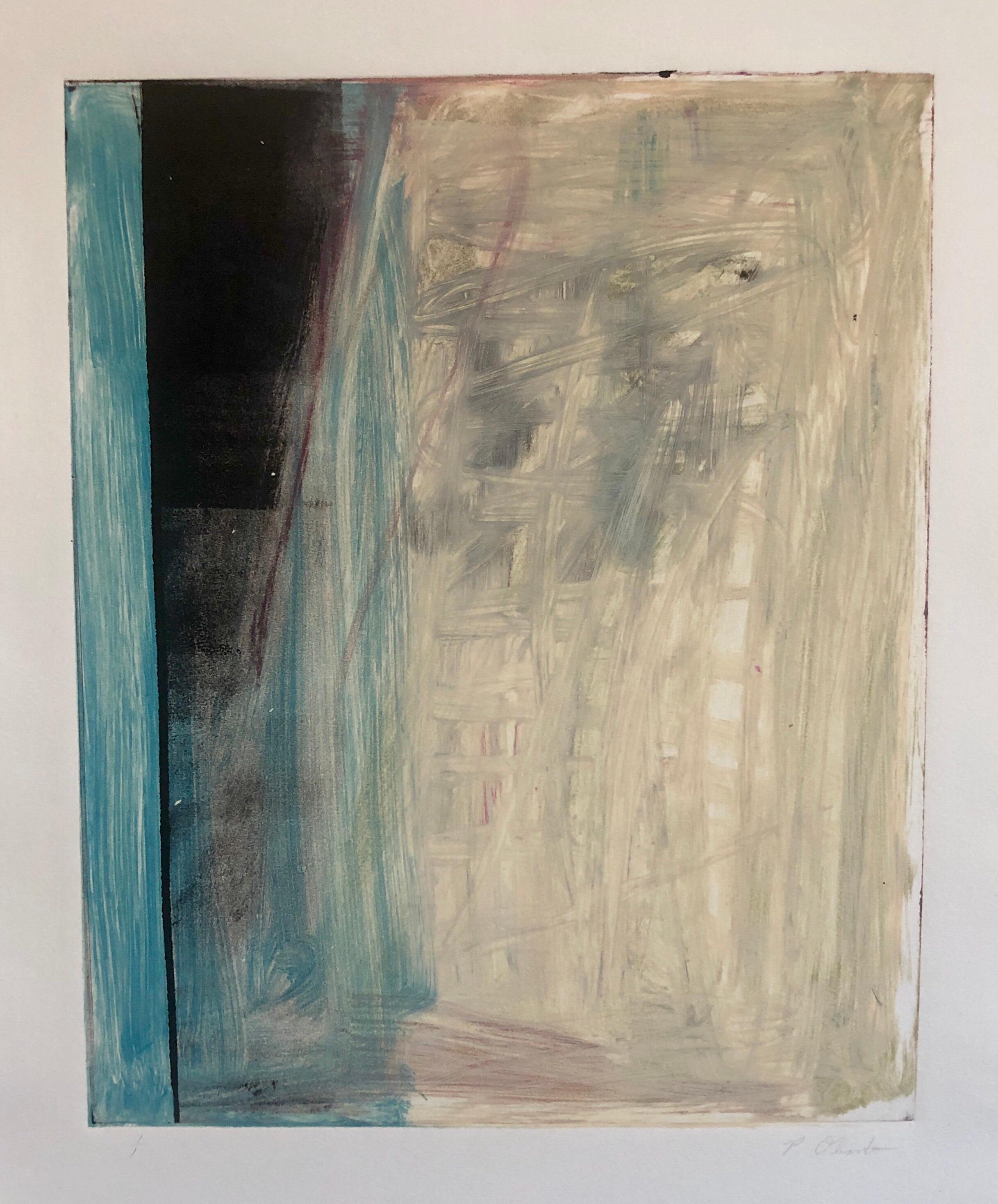 Pierre Obando Abstract Print – Abstrakt-expressionistischer modernistischer farbenfroher, kühner Monodruck, Monotypie-Gemäldedruck