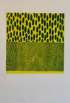 Espressionista astratto Modernista Giallo Blu Monoprint Monotipo Pittura Stampa