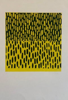 Espressionista astratto Modernista Giallo Blu Monoprint Monotipo Pittura Stampa
