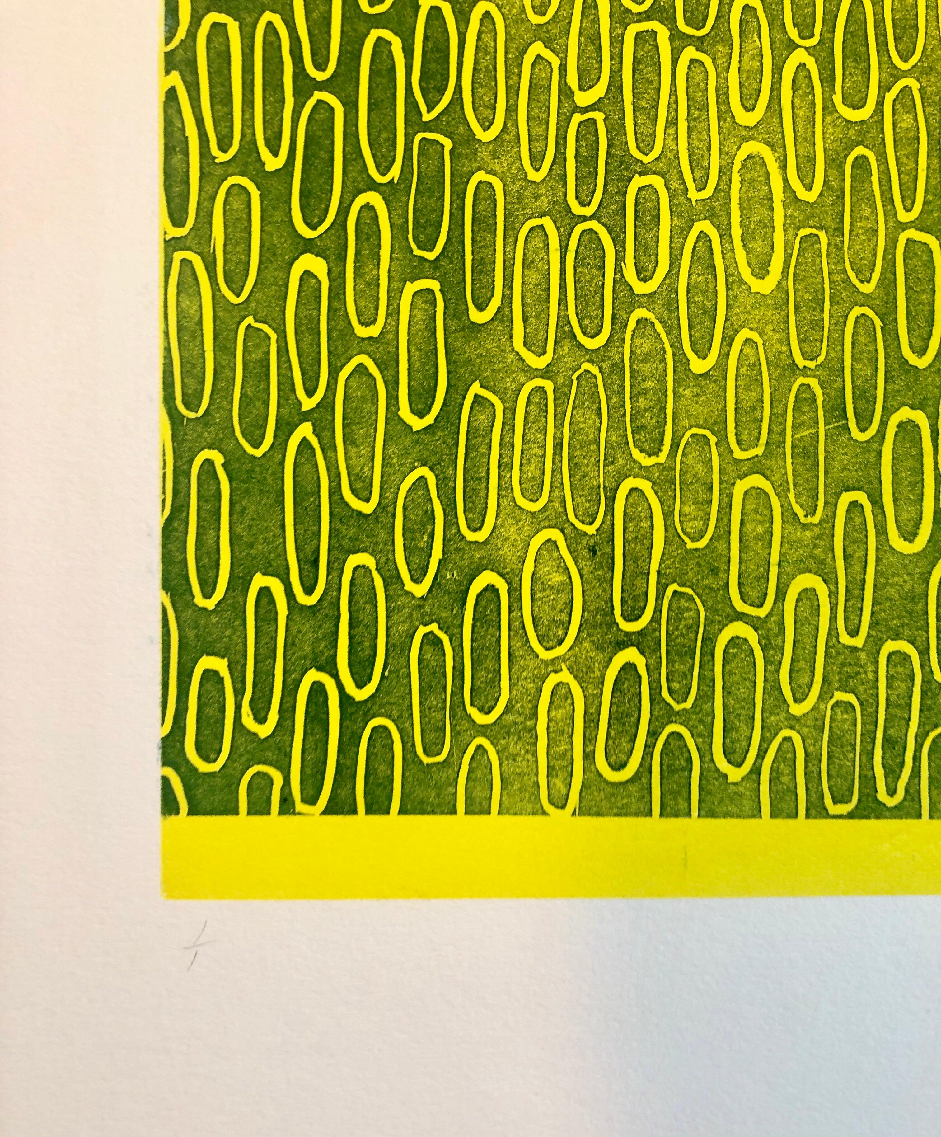 Abstrakter Expressionist Modernist Gelb Blau Monoprint Monotypie Malerei Druck im Angebot 1