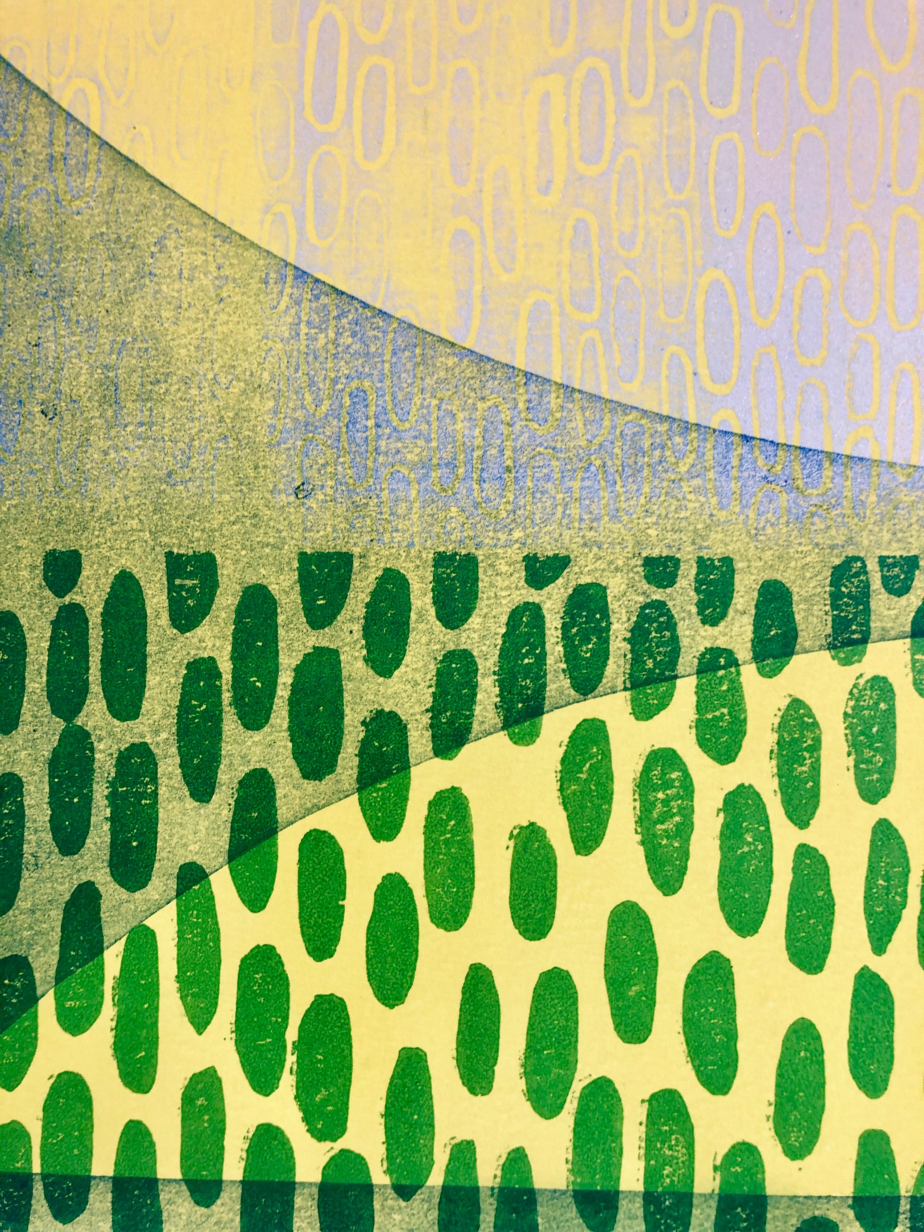 Abstrakter modernistischer farbenfroher, kühner Monodruck, Monotypie-Gemäldedruck, Pierre Obando im Angebot 1