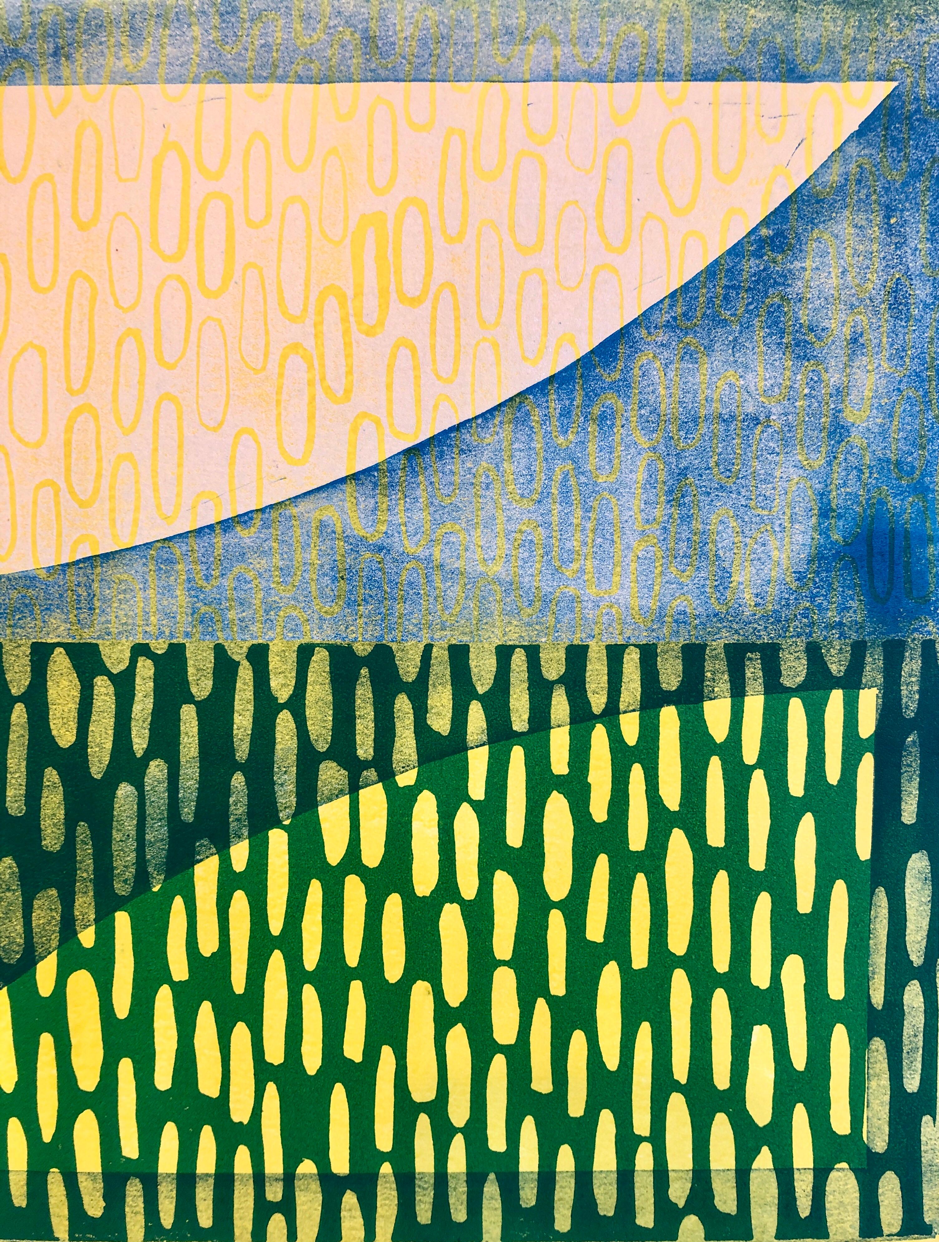 Abstrakter modernistischer farbenfroher, kühner Monodruck, Monotypie-Gemäldedruck, Pierre Obando im Angebot 1