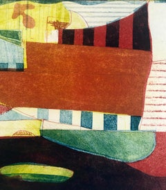 Stampa astratta modernista colorata e audace Monoprint Monotype Painting Print Pierre Obando