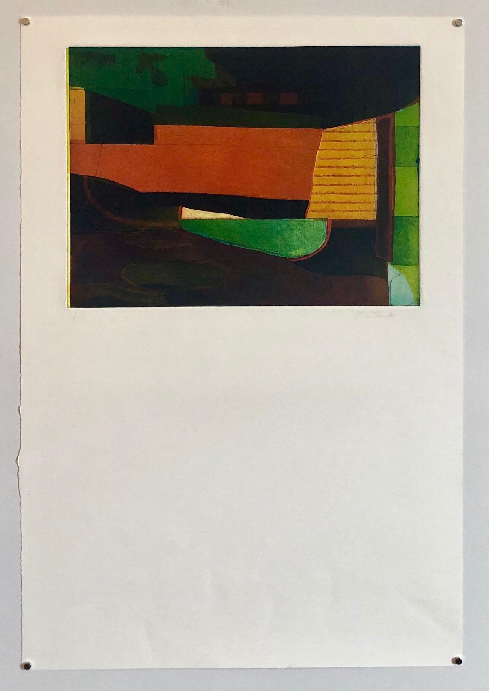 Abstract Modernist Colorful Bold Monoprint Monotype Painting Print Pierre Obando For Sale 4