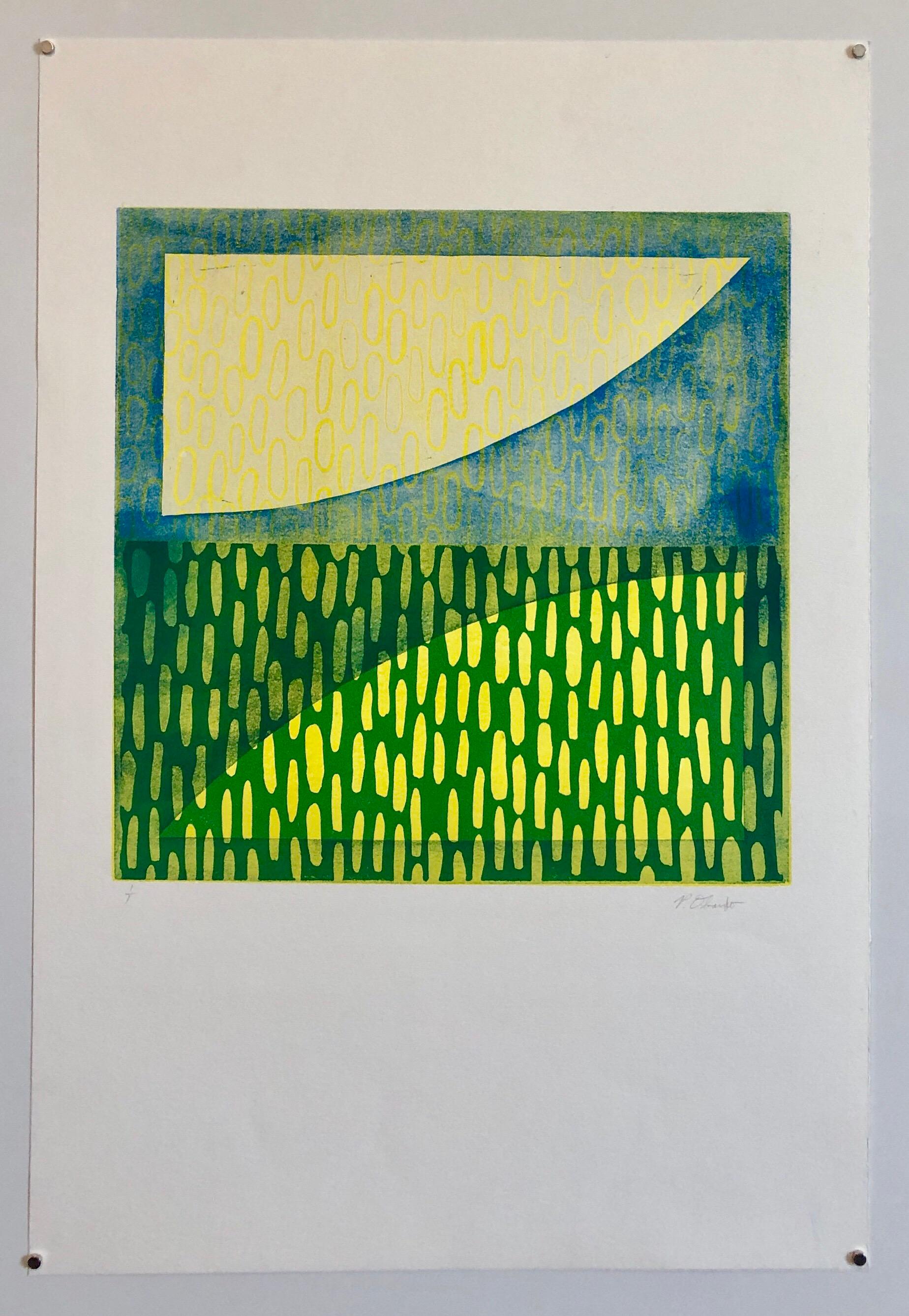 Abstrakter modernistischer farbenfroher, kühner Monodruck, Monotypie-Gemäldedruck, Pierre Obando im Angebot 6