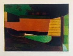 Impression monotype abstraite moderniste colorée et audacieuse Pierre Obando