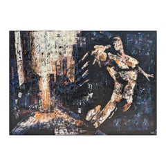"Superhéroe" Pintura figurativa abstracta expresiva contemporánea de tonos oscuros