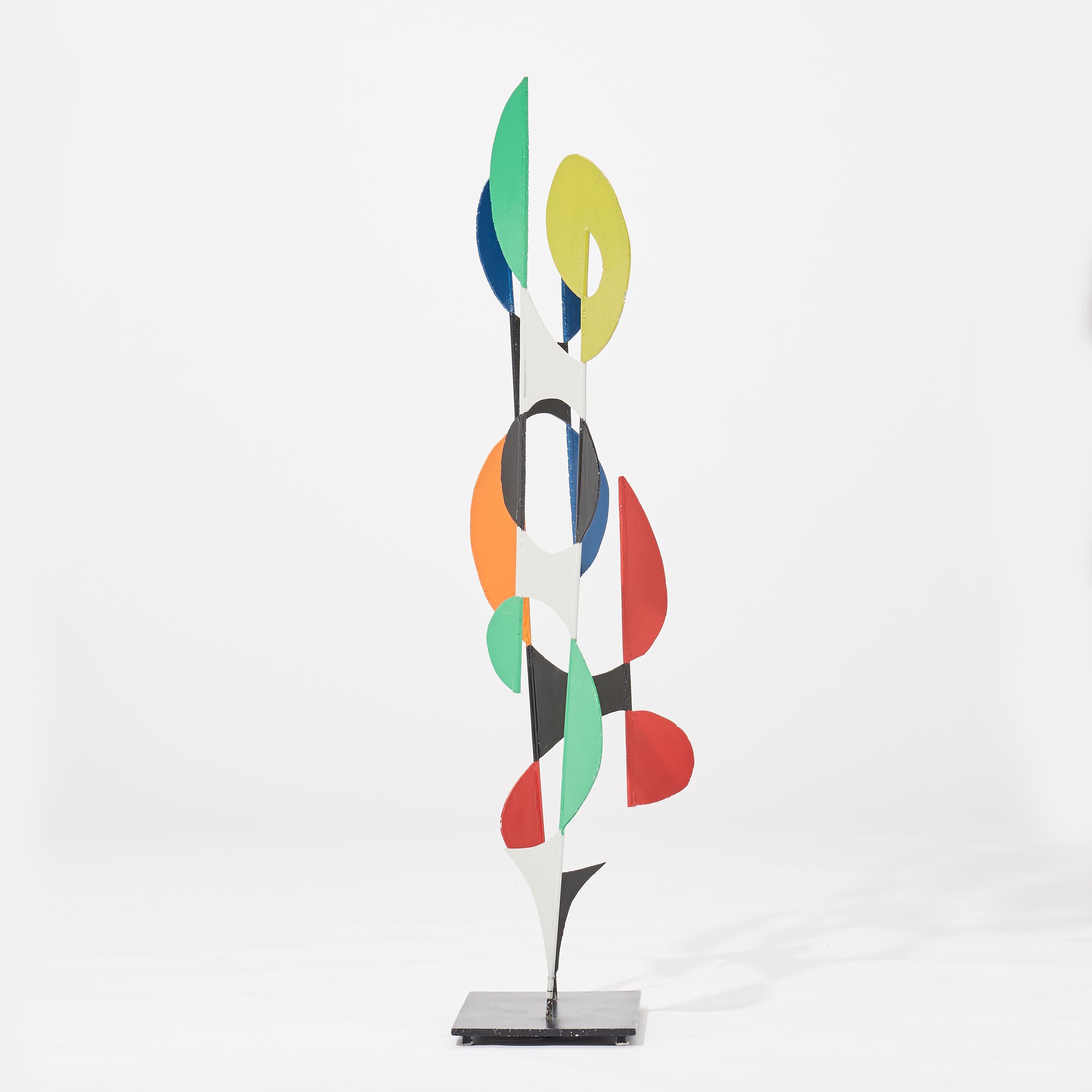 A painted iron sculpture by Pierre Olofsson (1921?1996). Called ”Duo”. Signed and numbered Olofsson/Lampert 2/3 

Probably executed in 1991. 

Olofsson made different versions oand sizes of 