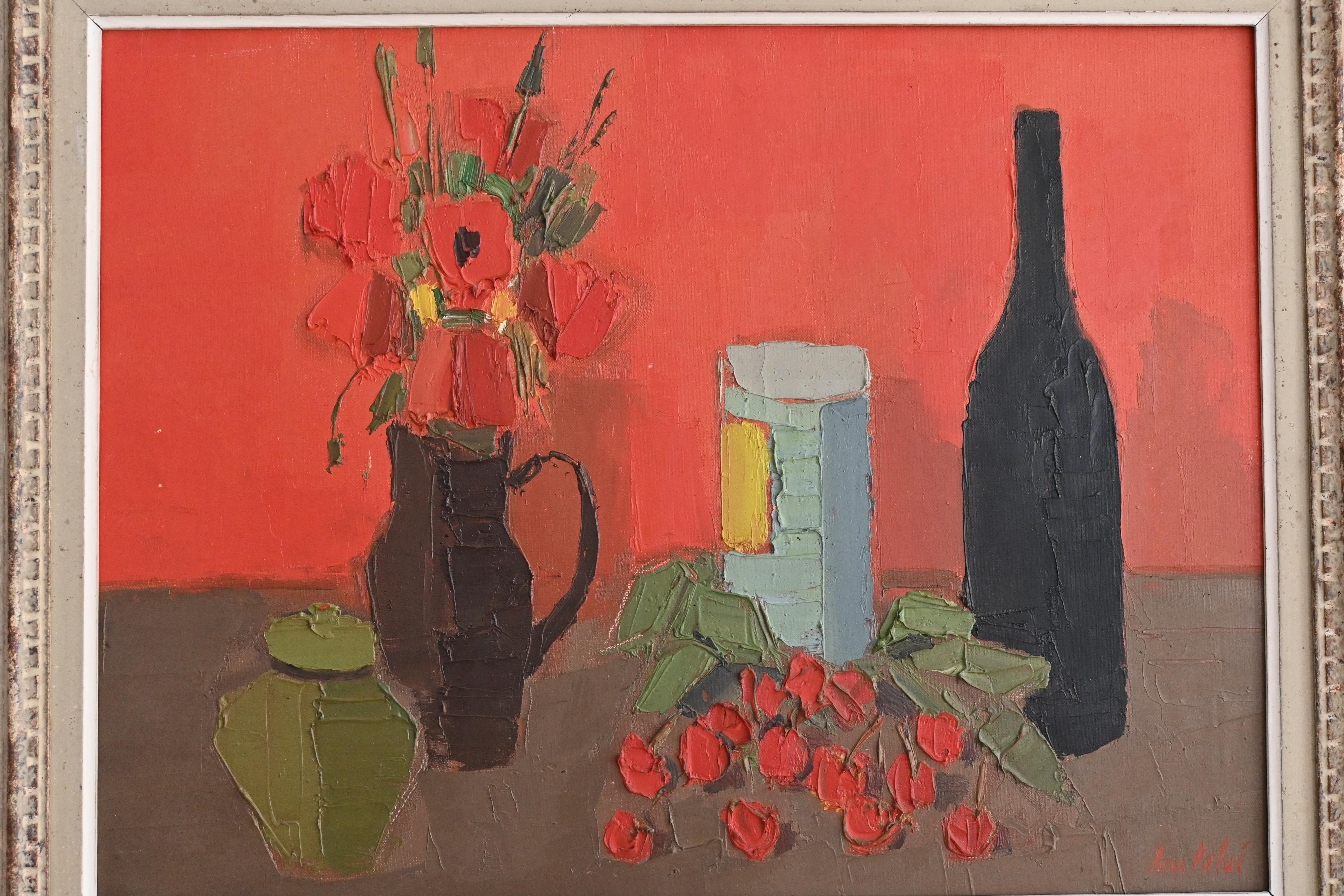 Still Life With Cherries, Oil on canvas signed lower right - Painting by Pierre Palué