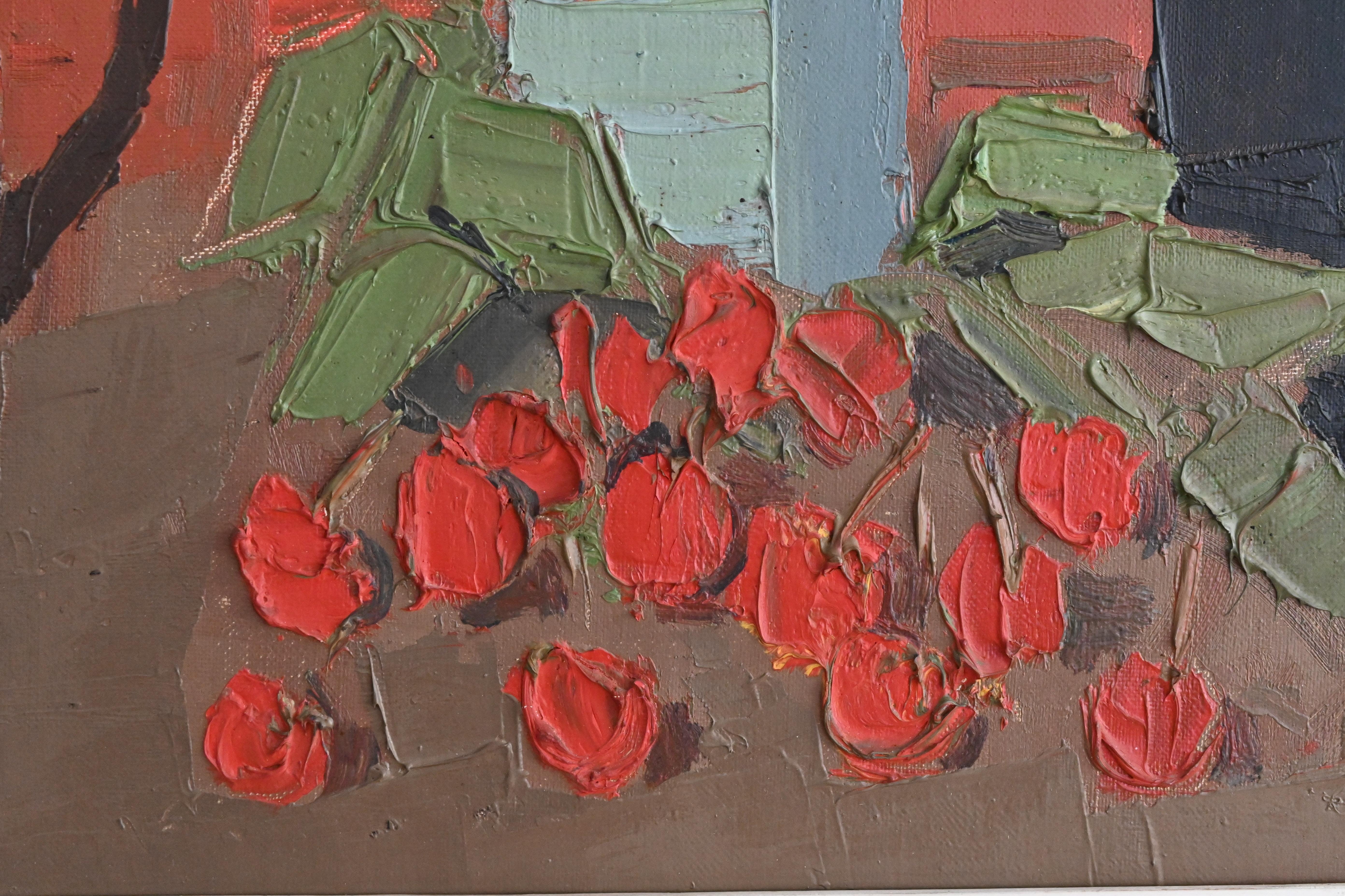 Still Life With Cherries, Oil on canvas signed lower right - Modern Painting by Pierre Palué