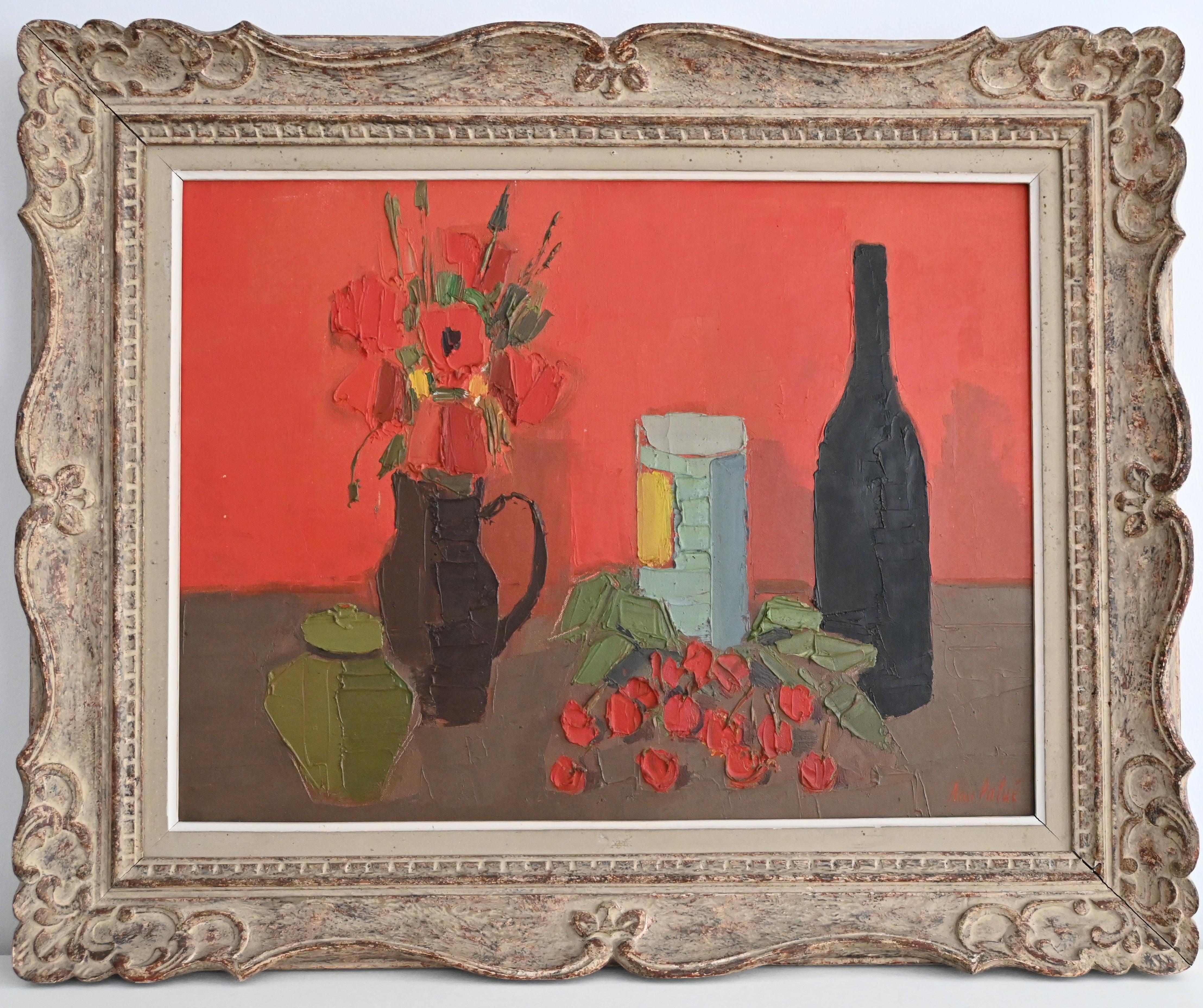 Pierre Palué Still-Life Painting - Still Life With Cherries, Oil on canvas signed lower right