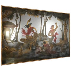 Pierre Pansard Large Painted Wall Mirror with Gypsies Dancing