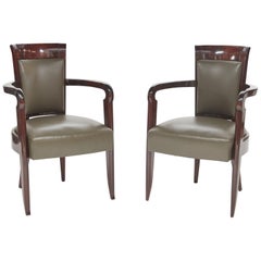 Pierre Patout, Pair of Polished Mahogany Art Deco Armchairs, France, circa 1930s