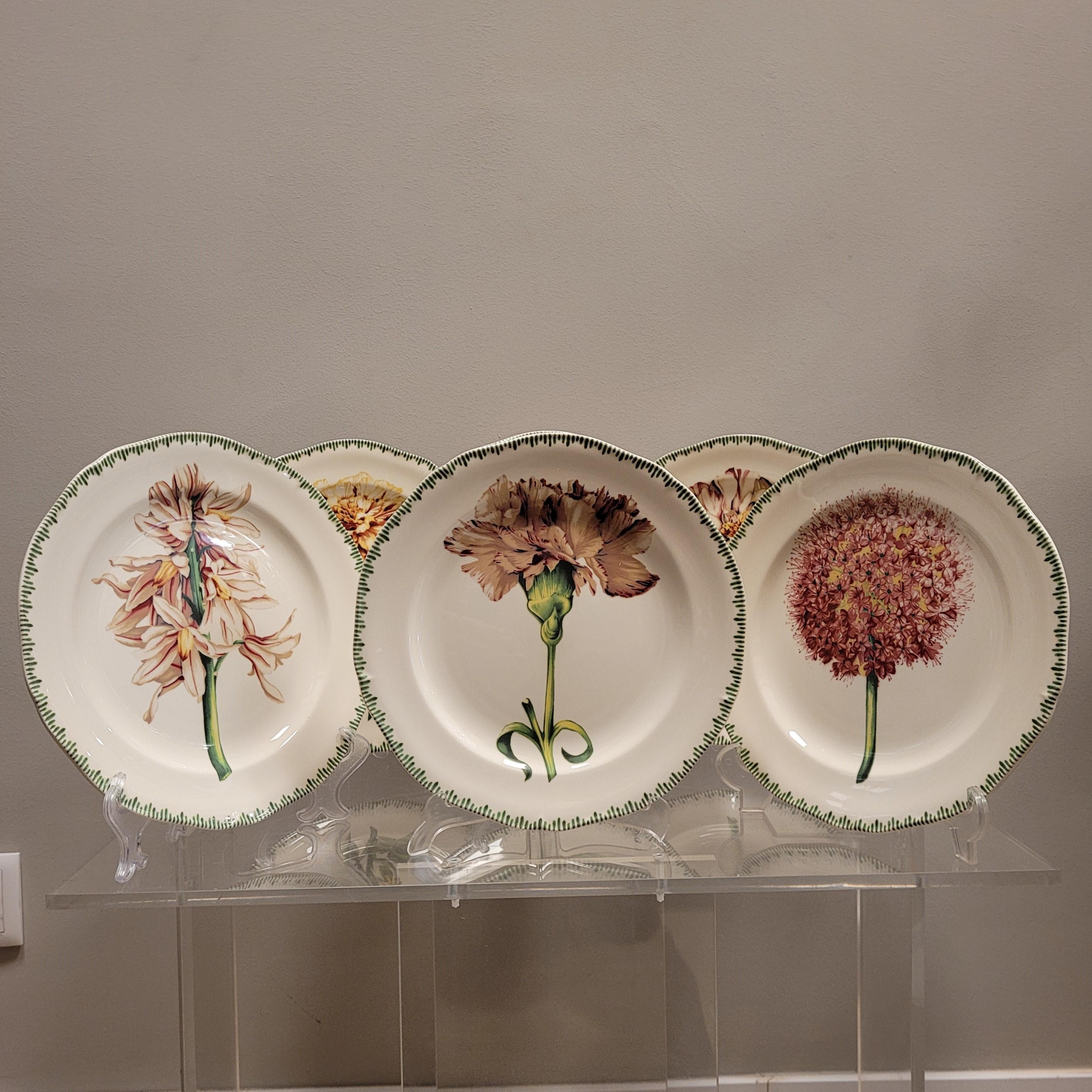 Pierre Patrick Frey Gien  Porcelain Flowers  6 Luncheon Salad Plate For Sale 6