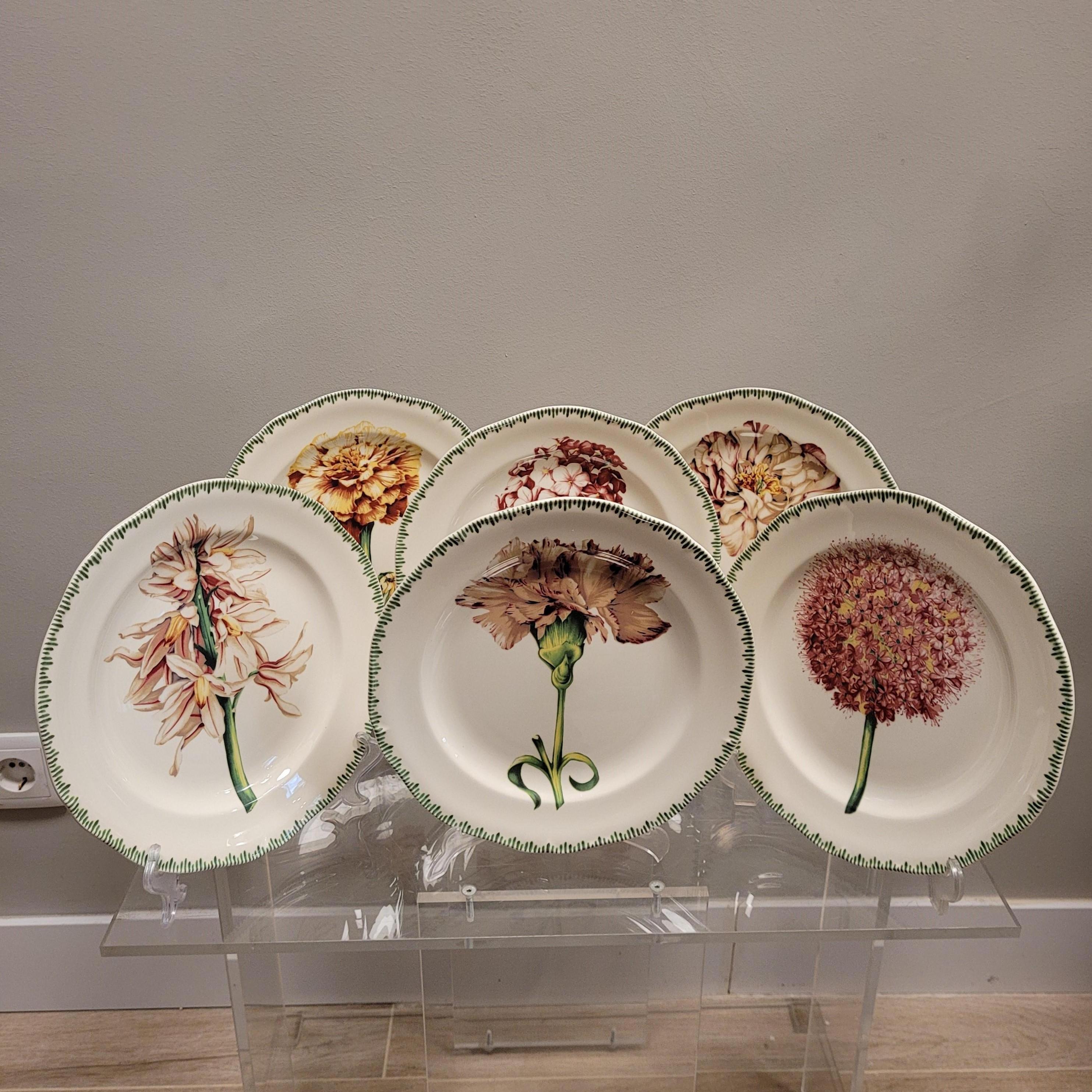 Pierre Patrick Frey Gien  Porcelain Flowers  6 Luncheon Salad Plate For Sale 7
