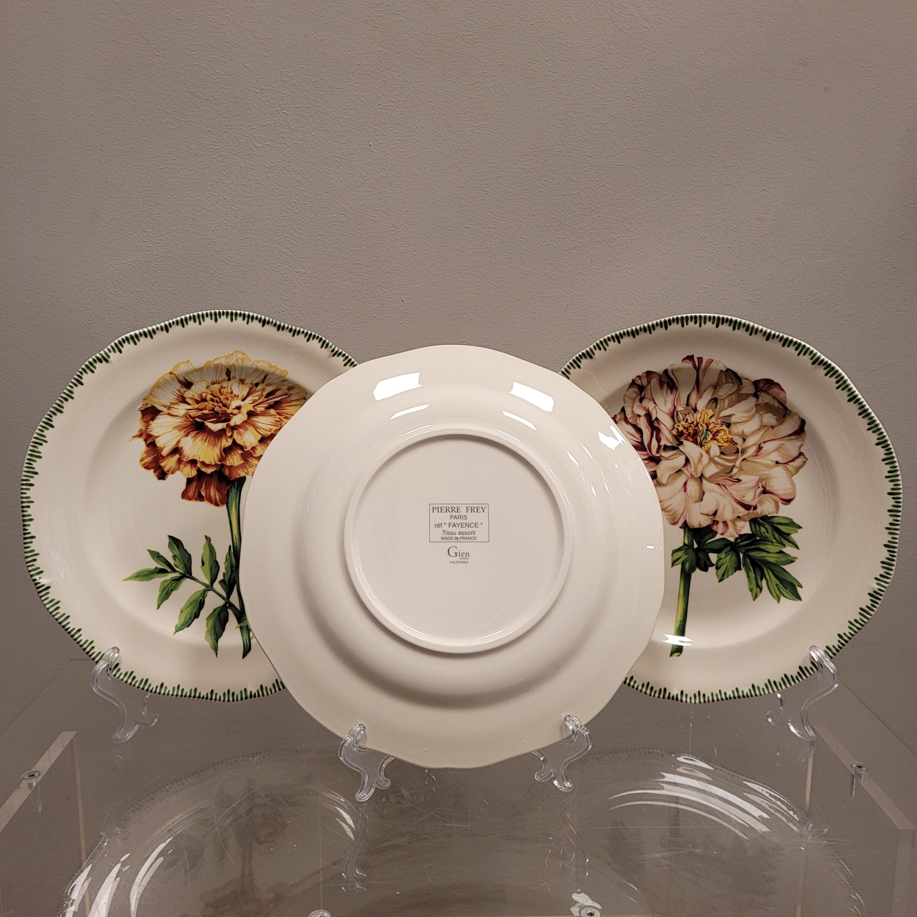 Pierre Patrick Frey Gien  Porcelain Flowers  6 Luncheon Salad Plate For Sale 8