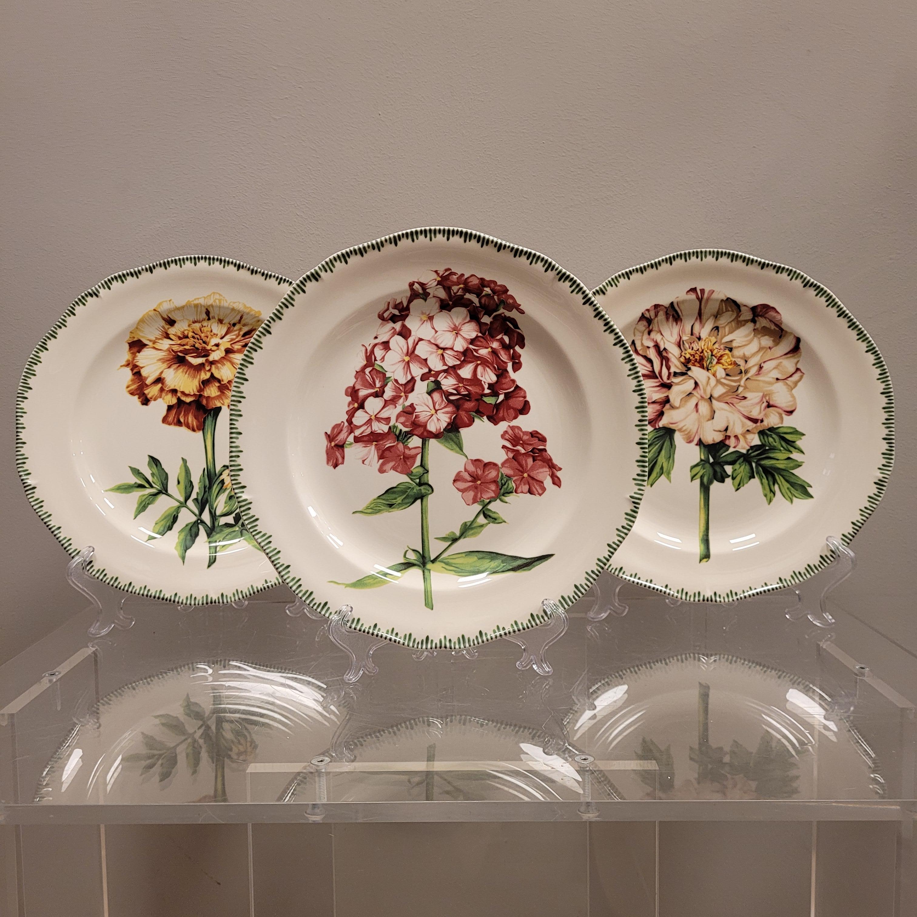 Pierre Patrick Frey Gien  Porcelain Flowers  6 Luncheon Salad Plate For Sale 12