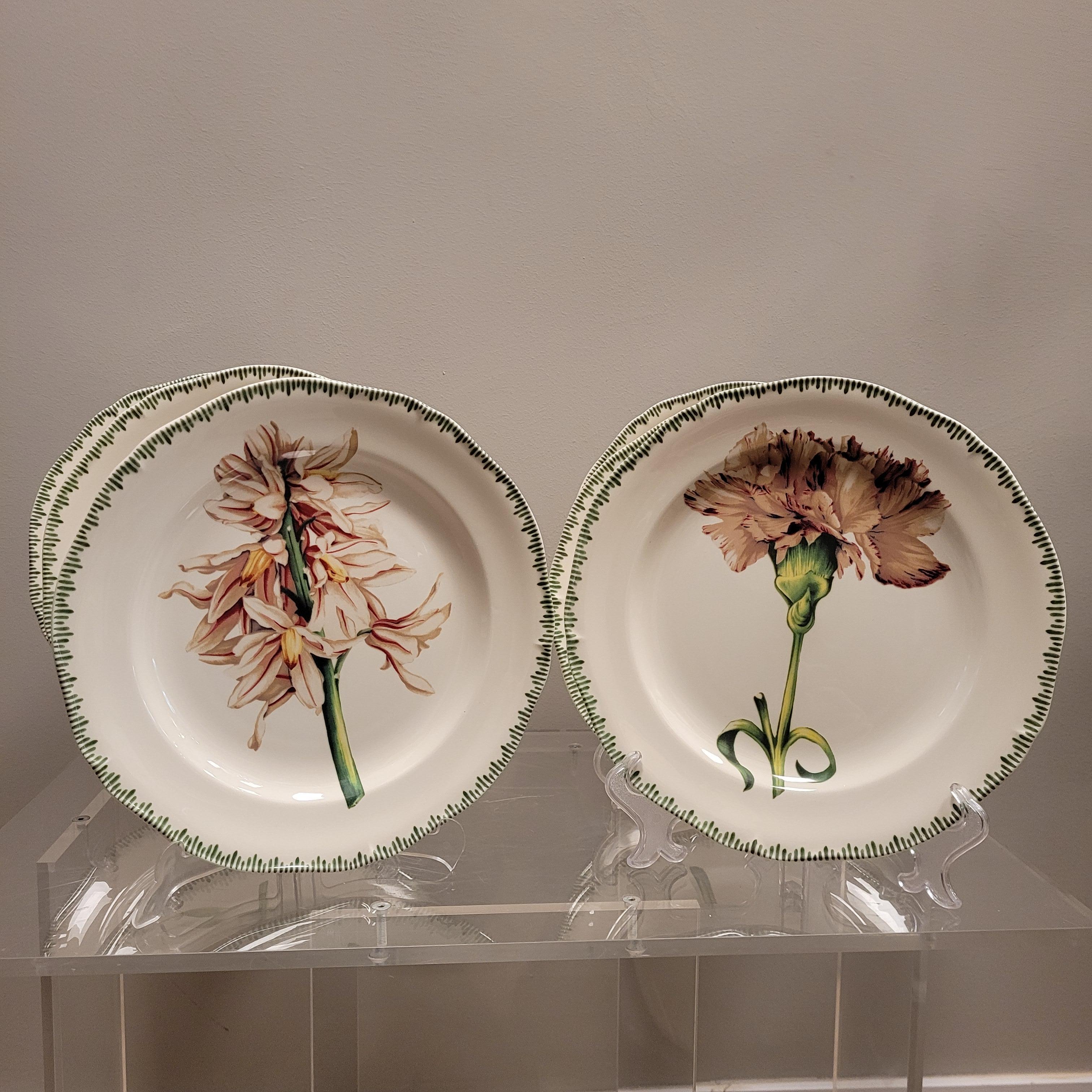 Pierre Patrick Frey Gien  Porcelain Flowers  6 Luncheon Salad Plate In Good Condition In Valladolid, ES