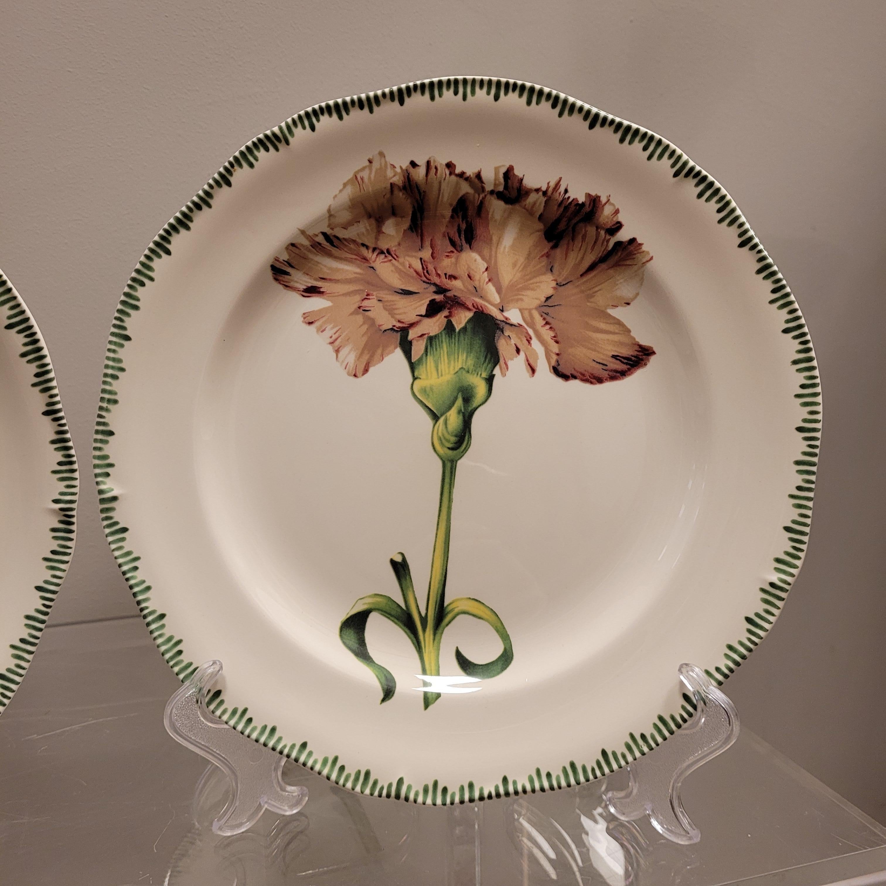 Late 20th Century Pierre Patrick Frey Gien  Porcelain Flowers  6 Luncheon Salad Plate For Sale
