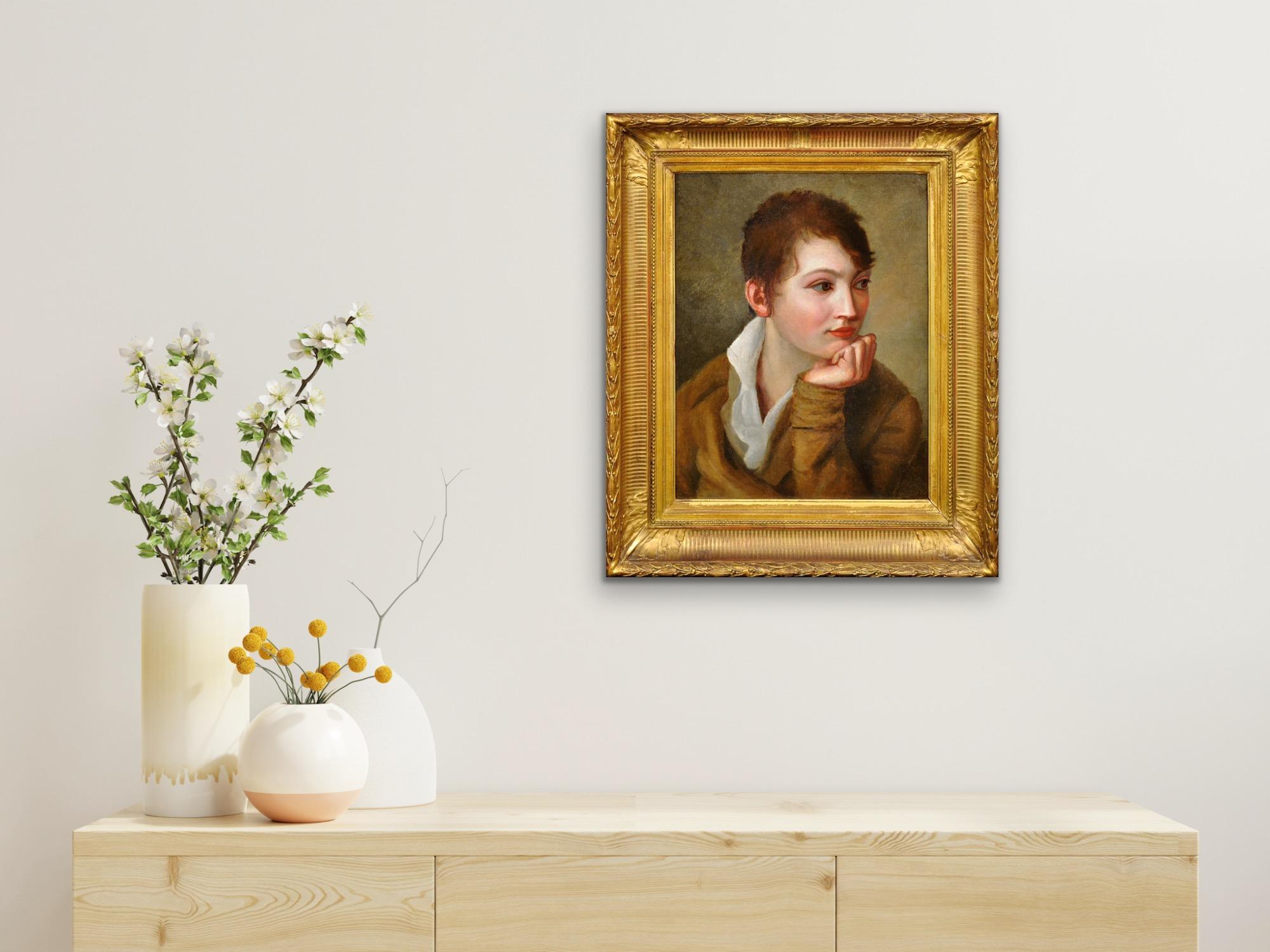 Late 18th Or Early 19th Century Portrait Of La Gamine With Androgynous Charm For Sale 8