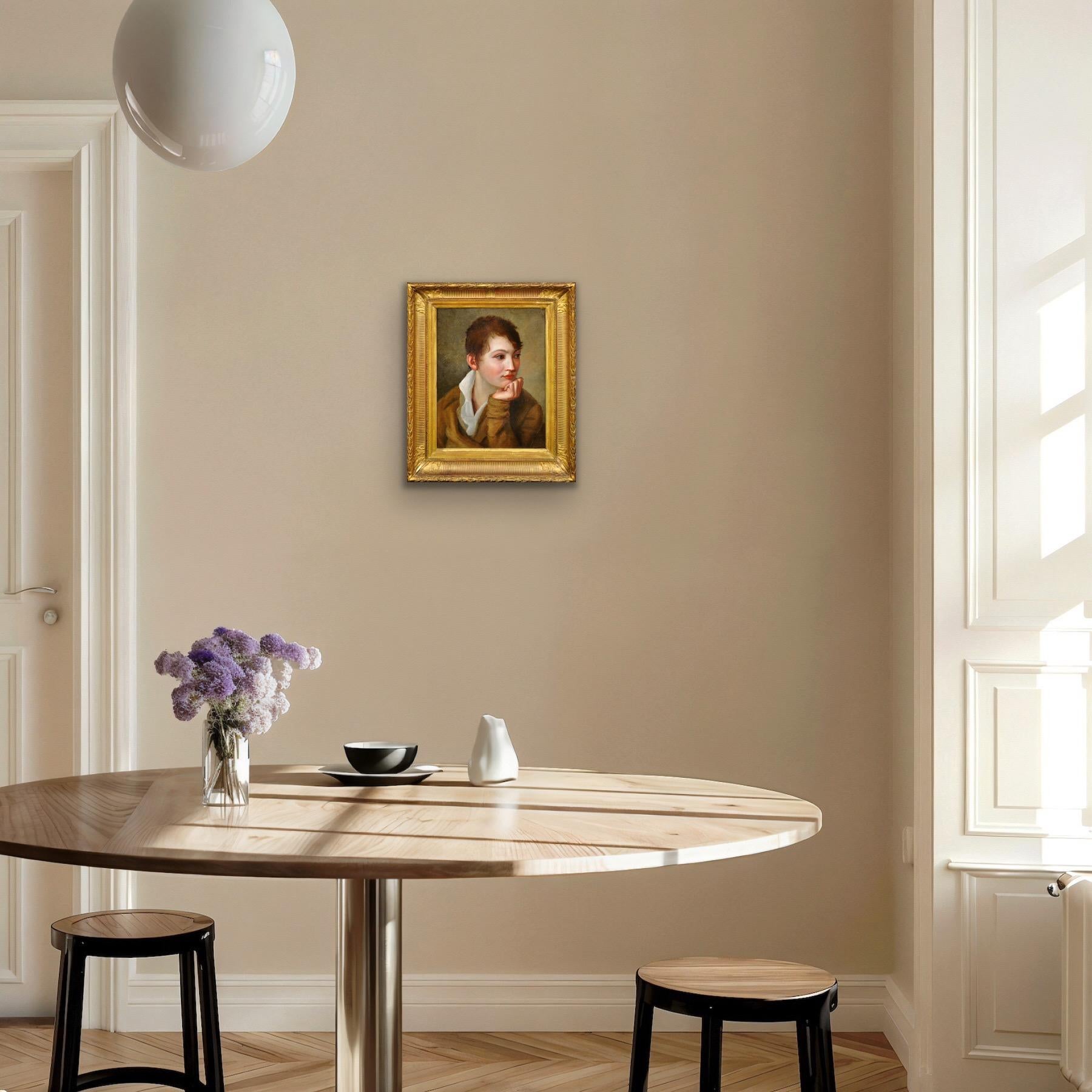 Late 18th Or Early 19th Century Portrait Of La Gamine With Androgynous Charm For Sale 12