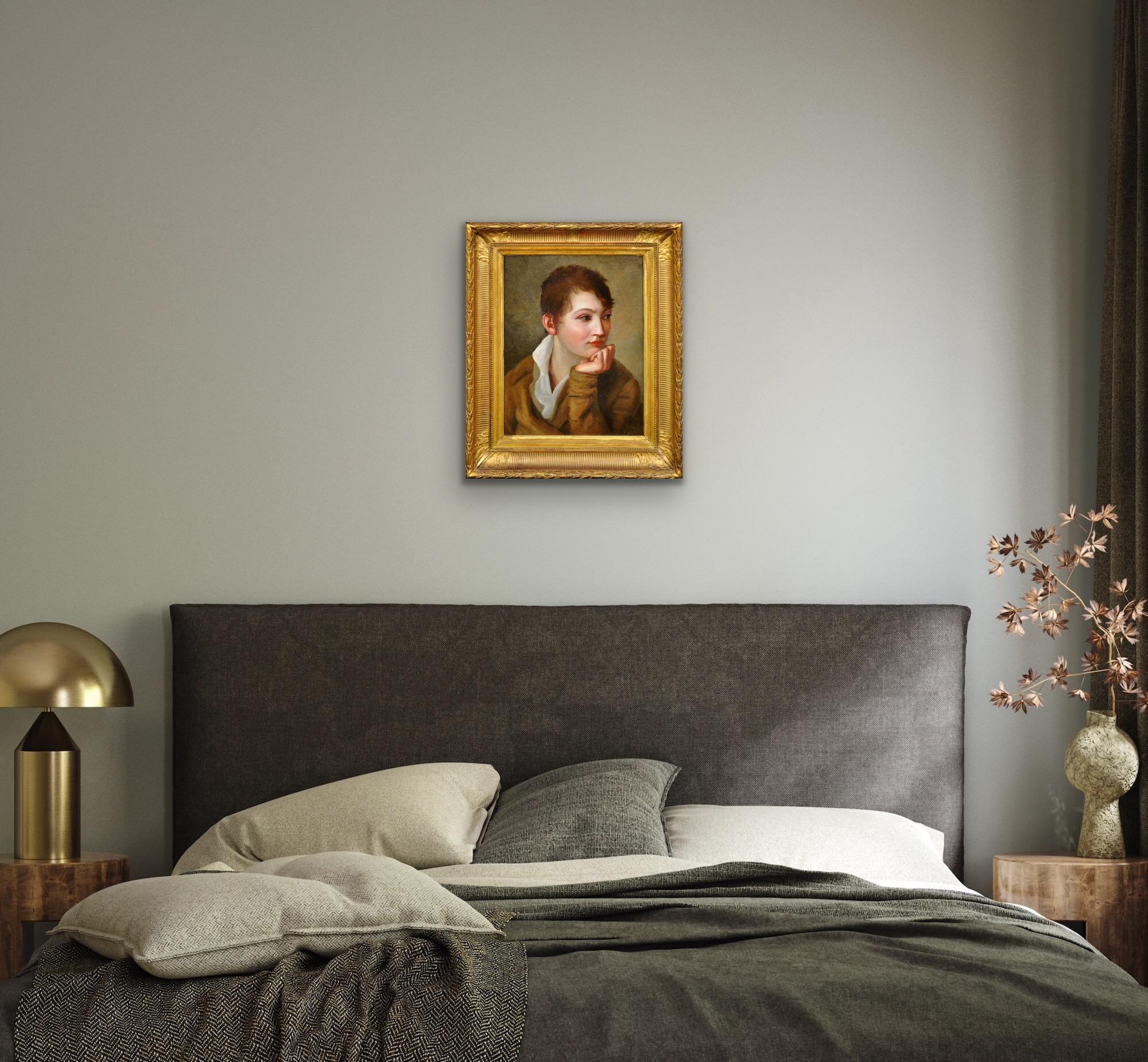 Late 18th Or Early 19th Century Portrait Of La Gamine With Androgynous Charm For Sale 1