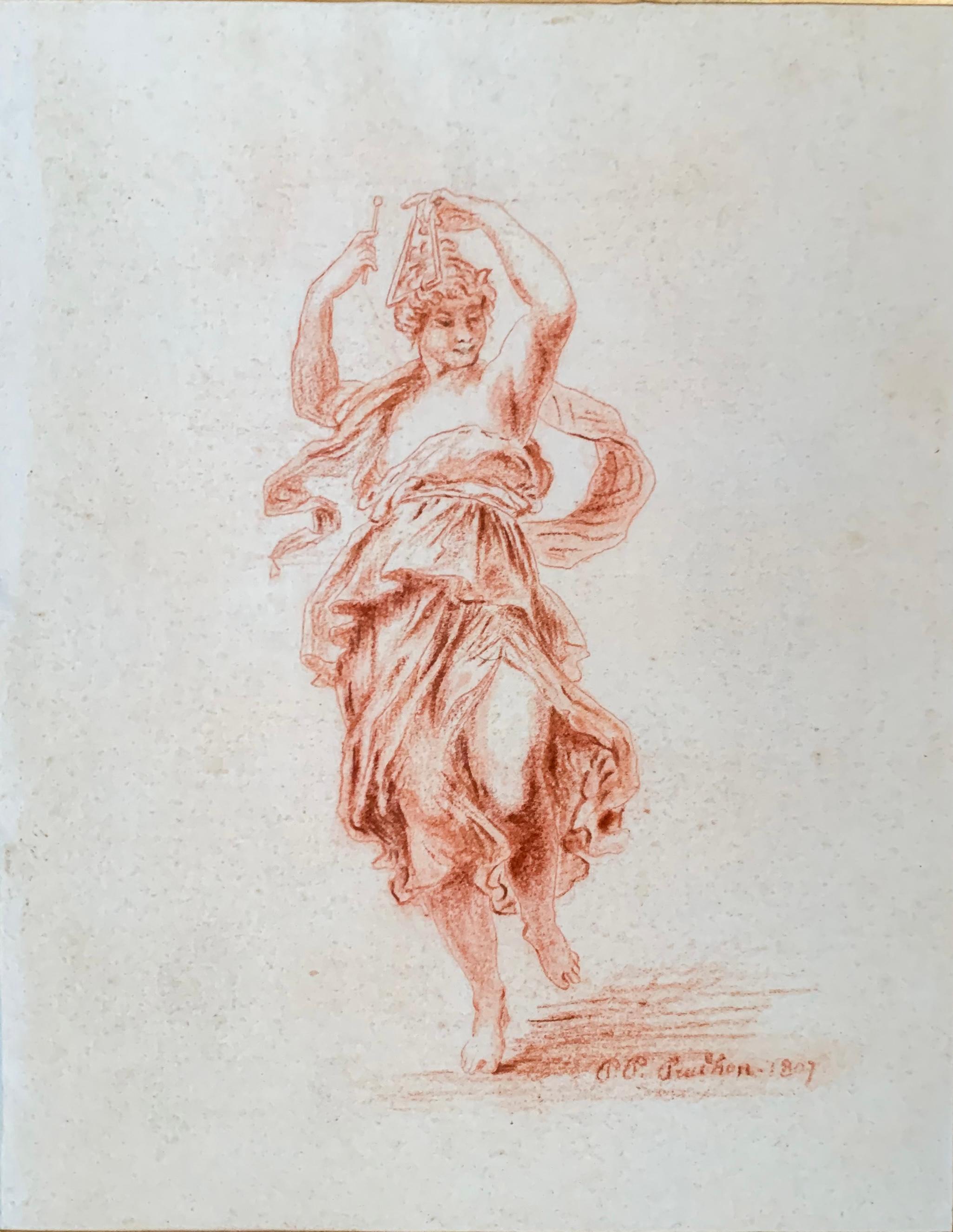Paper Pierre Paul Prud’hon « Womand Dancing and Playing Music » Drawing 19th Century