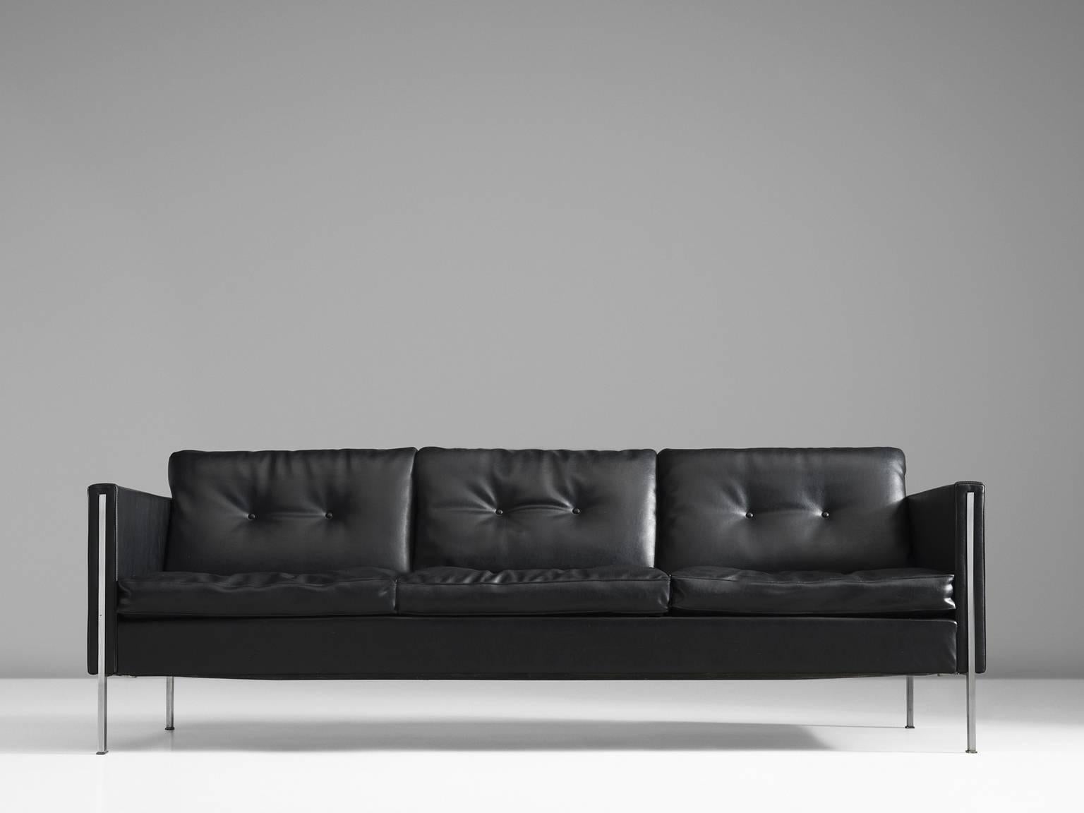 Mid-Century Modern Pierre Paulin for Artifort Sofa in Black Leatherette