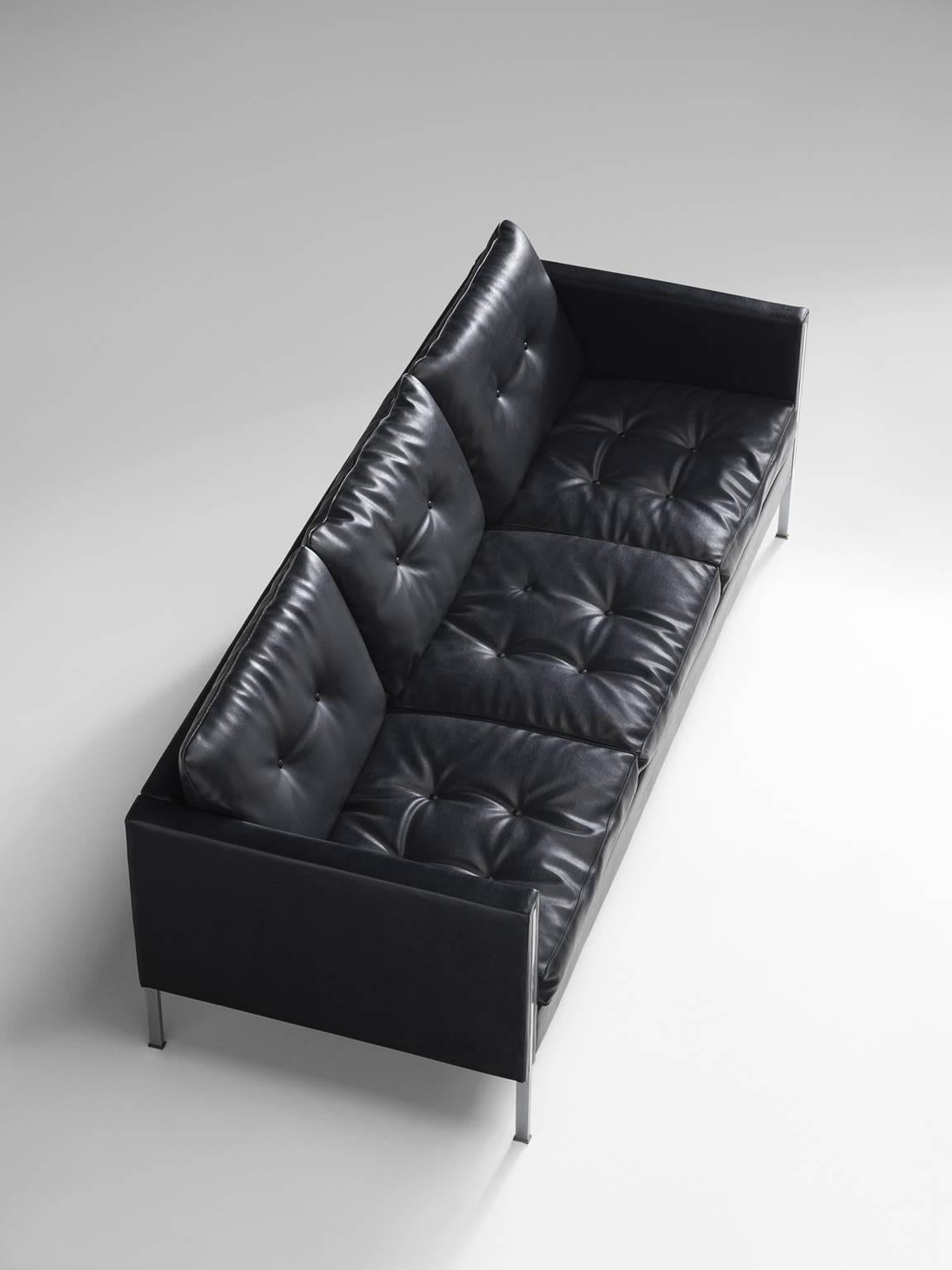 Dutch Pierre Paulin for Artifort Sofa in Black Leatherette