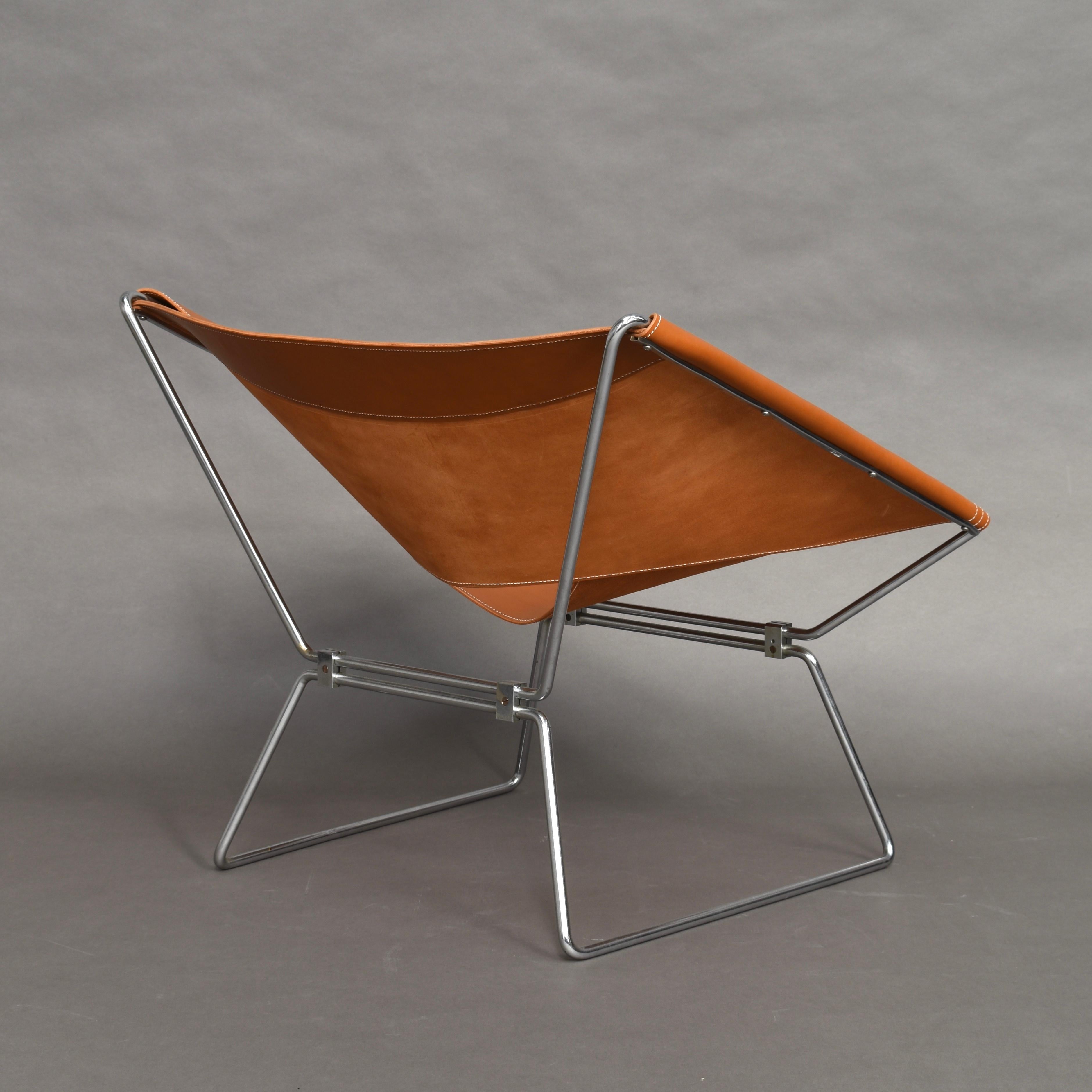 Fauteuil papillon Anneau AP-14 de Pierre Paulin en cuir de selle neuf, années 1950 5