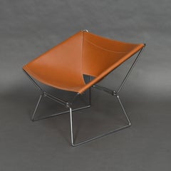 Pierre Paulin AP-14 'Anneau' Butterfly Chair with New Saddle Leather, 1950s