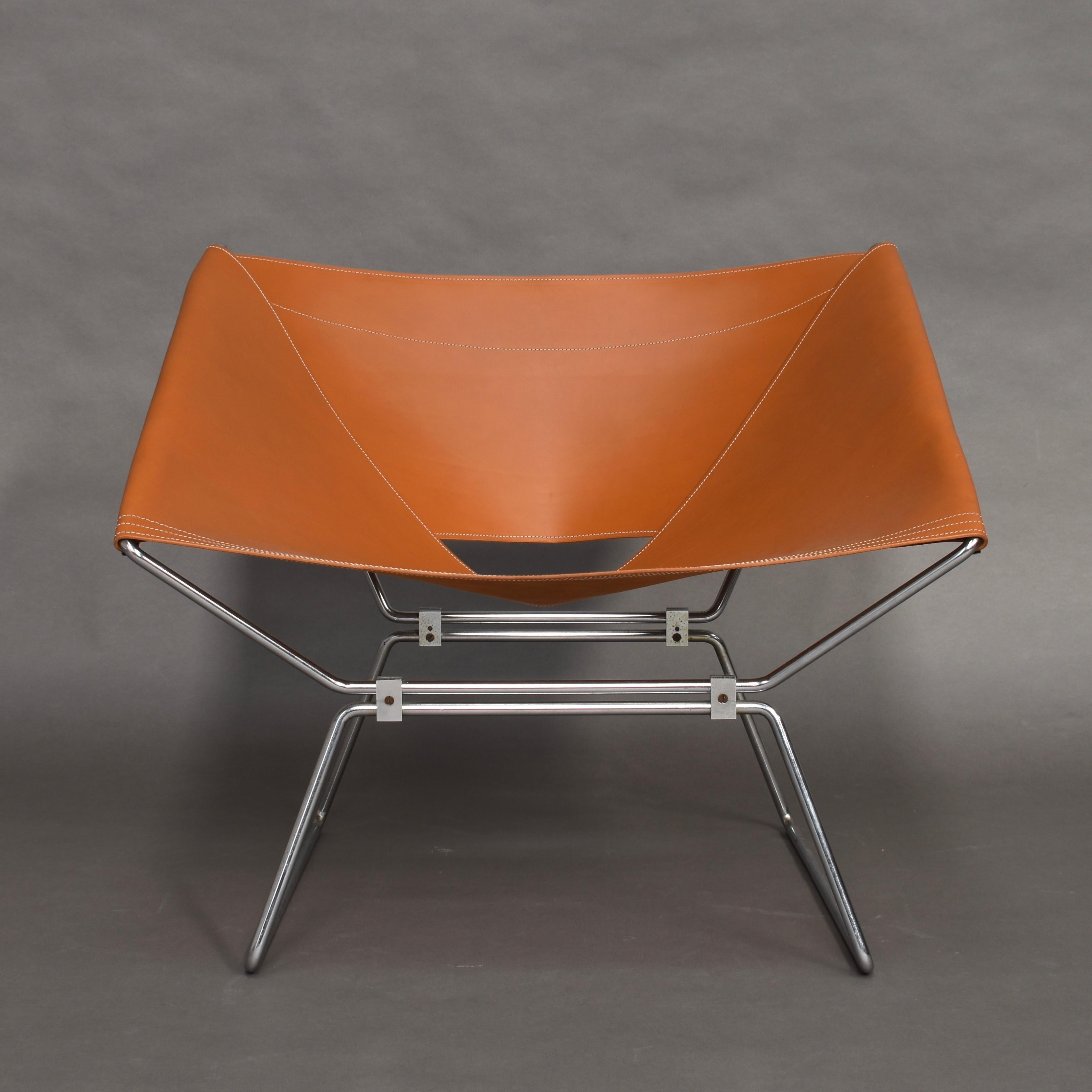 Pierre Paulin AP-14 'Anneau' Butterfly Chair with New Saddle Leather, 1950s 2