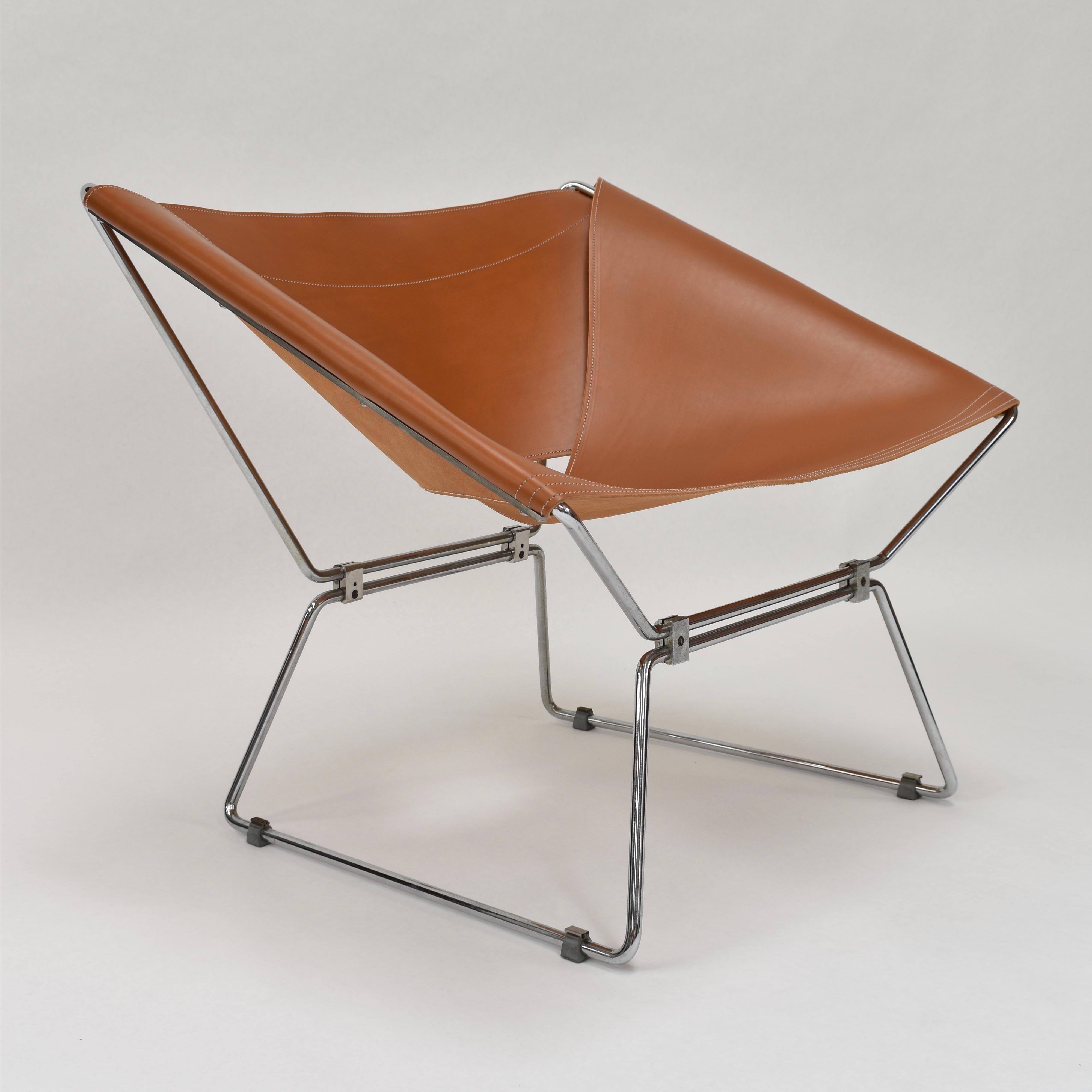 1x Pierre Paulin AP-14 'Anneau' Butterfly Chair with New Saddle Leather, 1950s 5