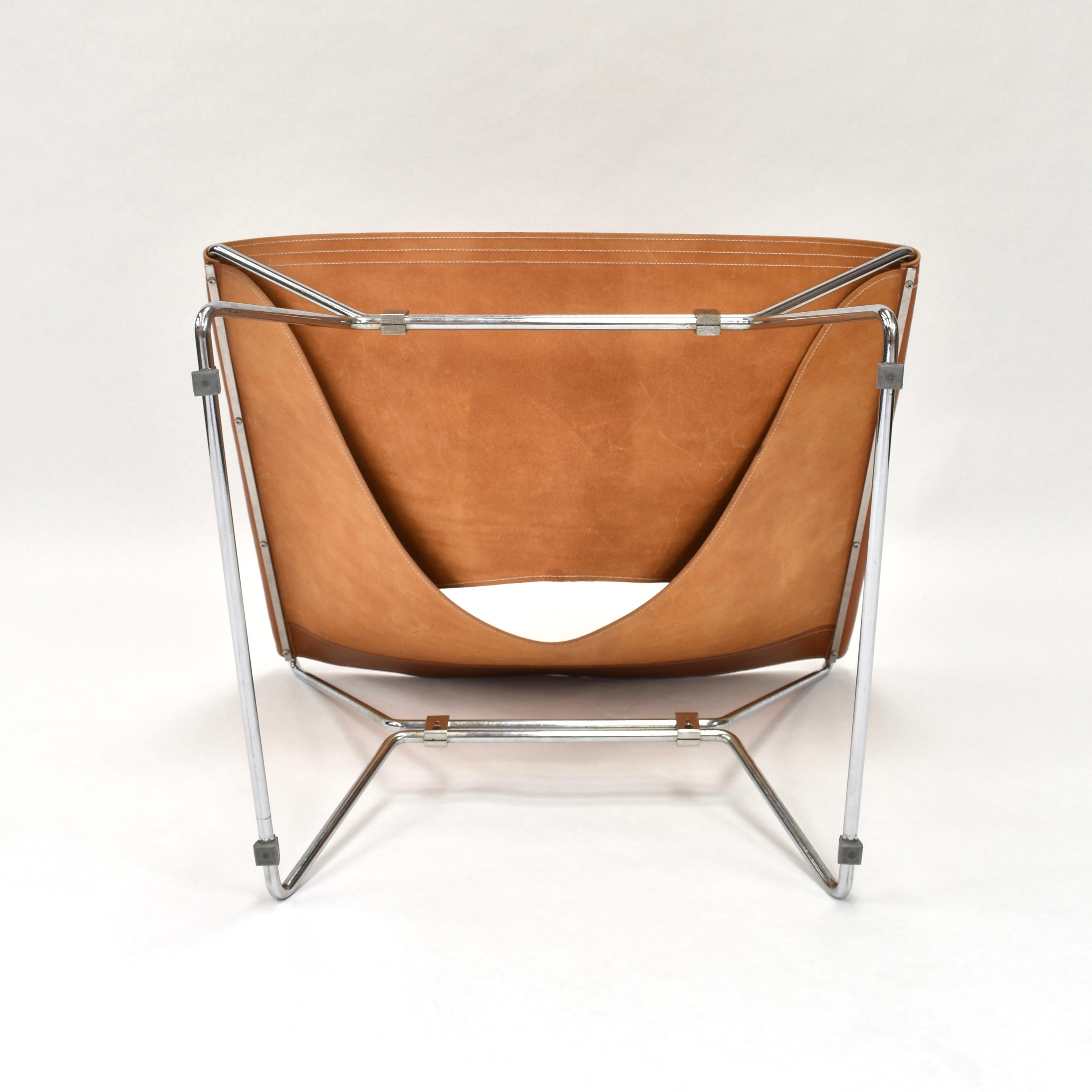 1x Pierre Paulin AP-14 'Anneau' Butterfly Chair with New Saddle Leather, 1950s 8