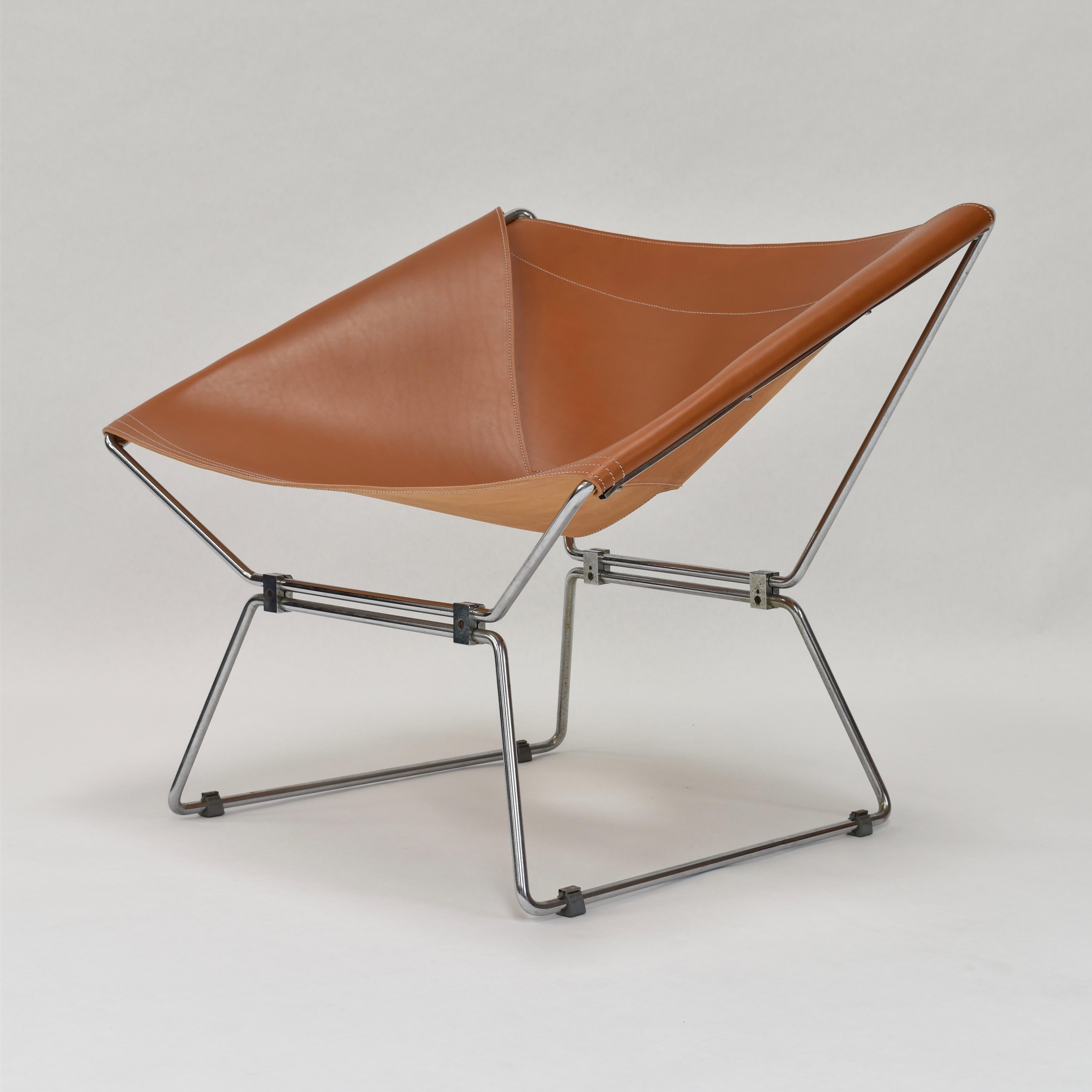1x Pierre Paulin AP-14 'Anneau' Butterfly Chair with New Saddle Leather, 1950s 9